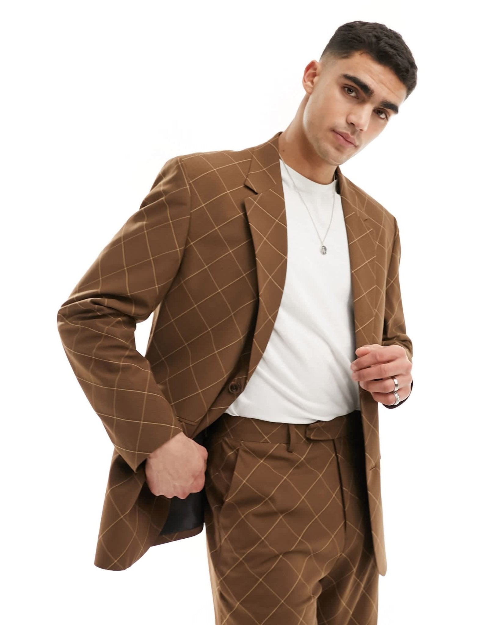 ASOS DESIGN relaxed check suit jacket in brown - ASOS Sample Sale EU Store