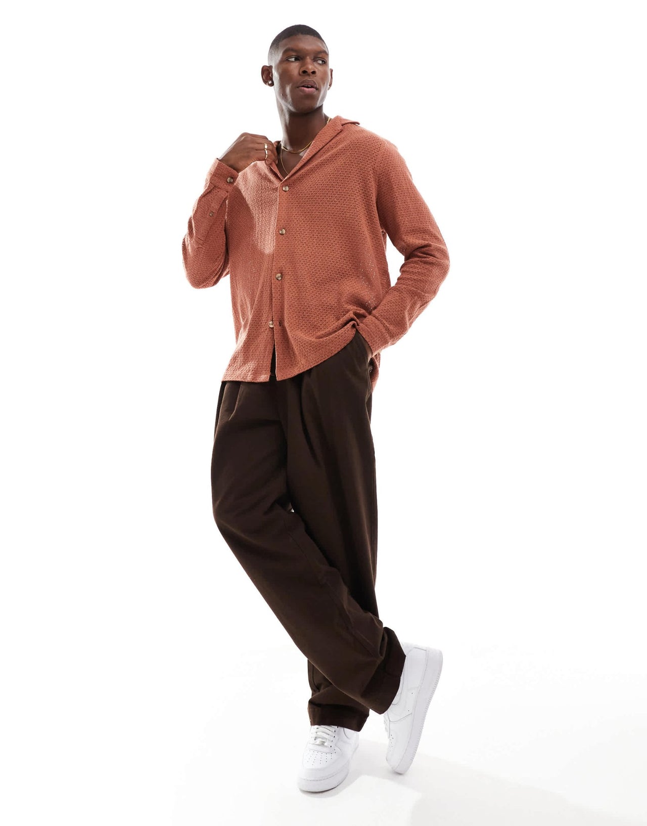 ASOS DESIGN relaxed deep revere collar shirt in brown - ASOS Sample Sale EU Store