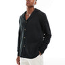 ASOS DESIGN relaxed deep revere collar textured shirt in black