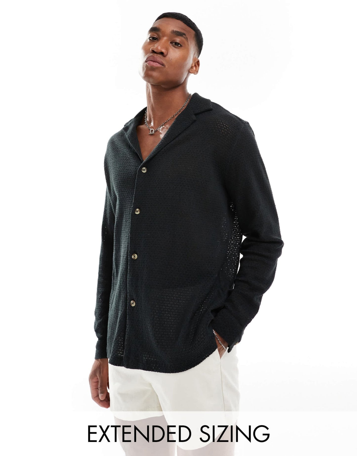 ASOS DESIGN relaxed deep revere collar textured shirt in black - ASOS Sample Sale EU Store