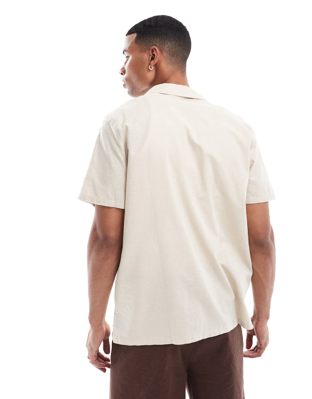 ASOS DESIGN relaxed deep revere linen mix shirt in stone - ASOS Sample Sale EU Store