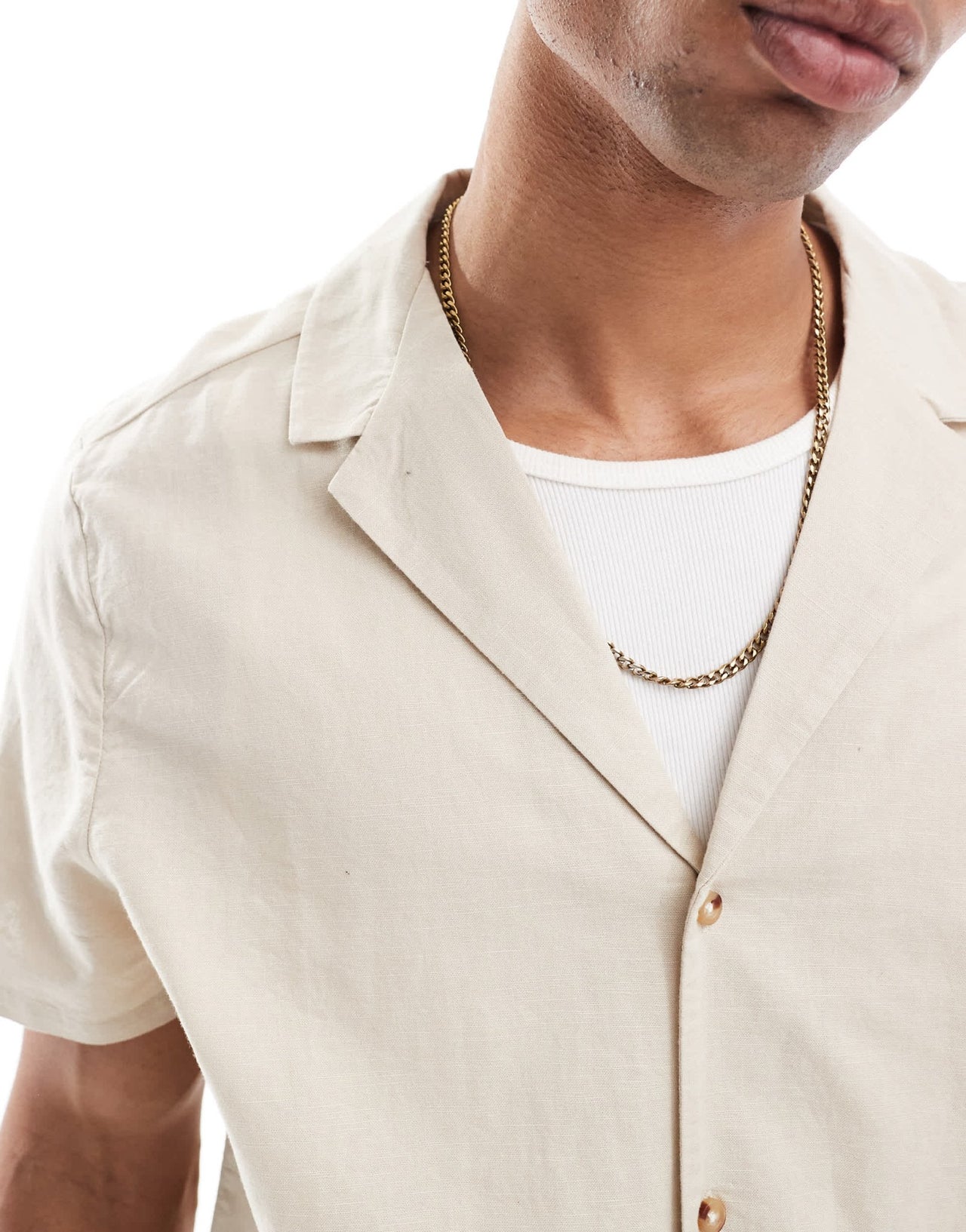 ASOS DESIGN relaxed deep revere linen mix shirt in stone - ASOS Sample Sale EU Store