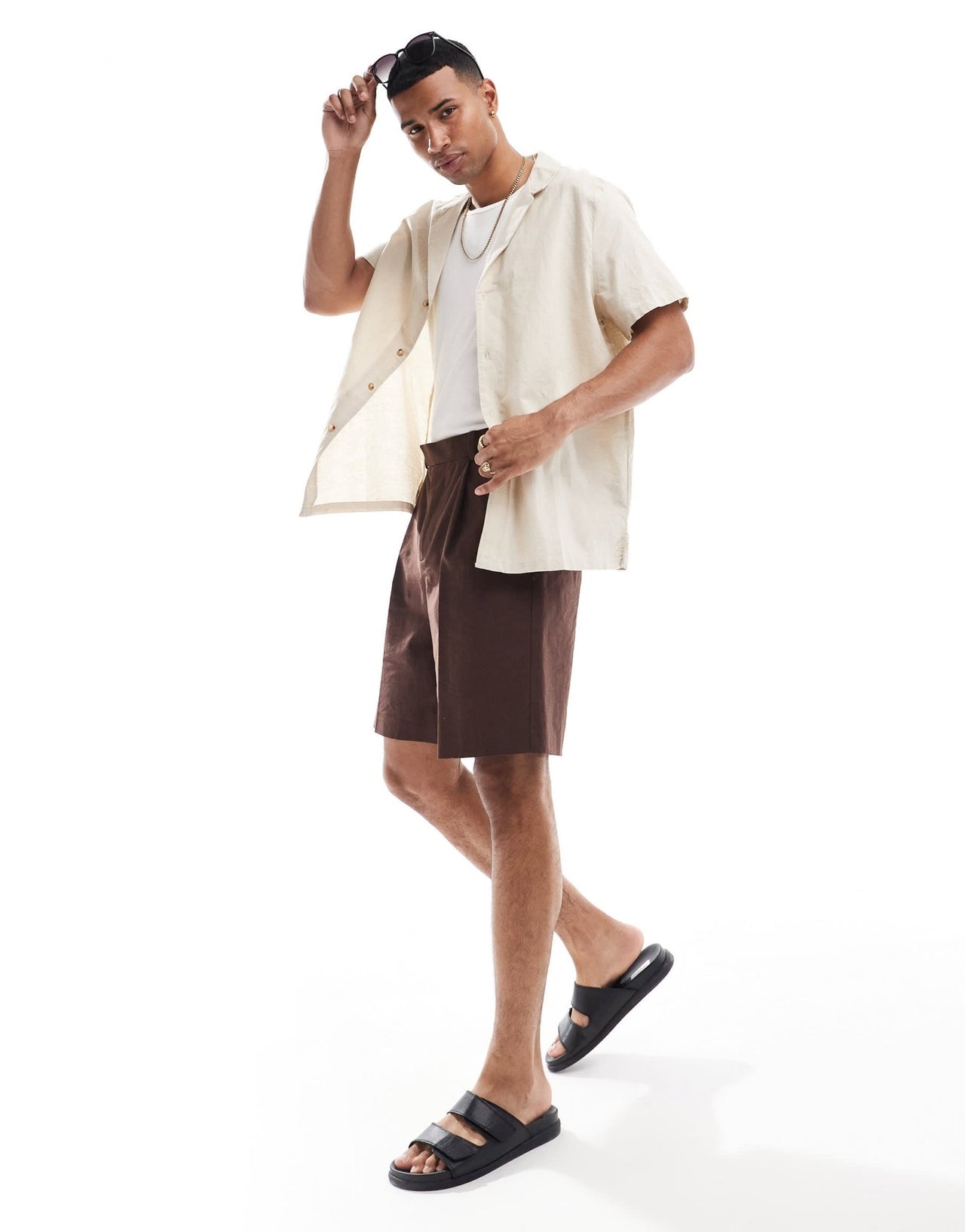 ASOS DESIGN relaxed deep revere linen mix shirt in stone - ASOS Sample Sale EU Store