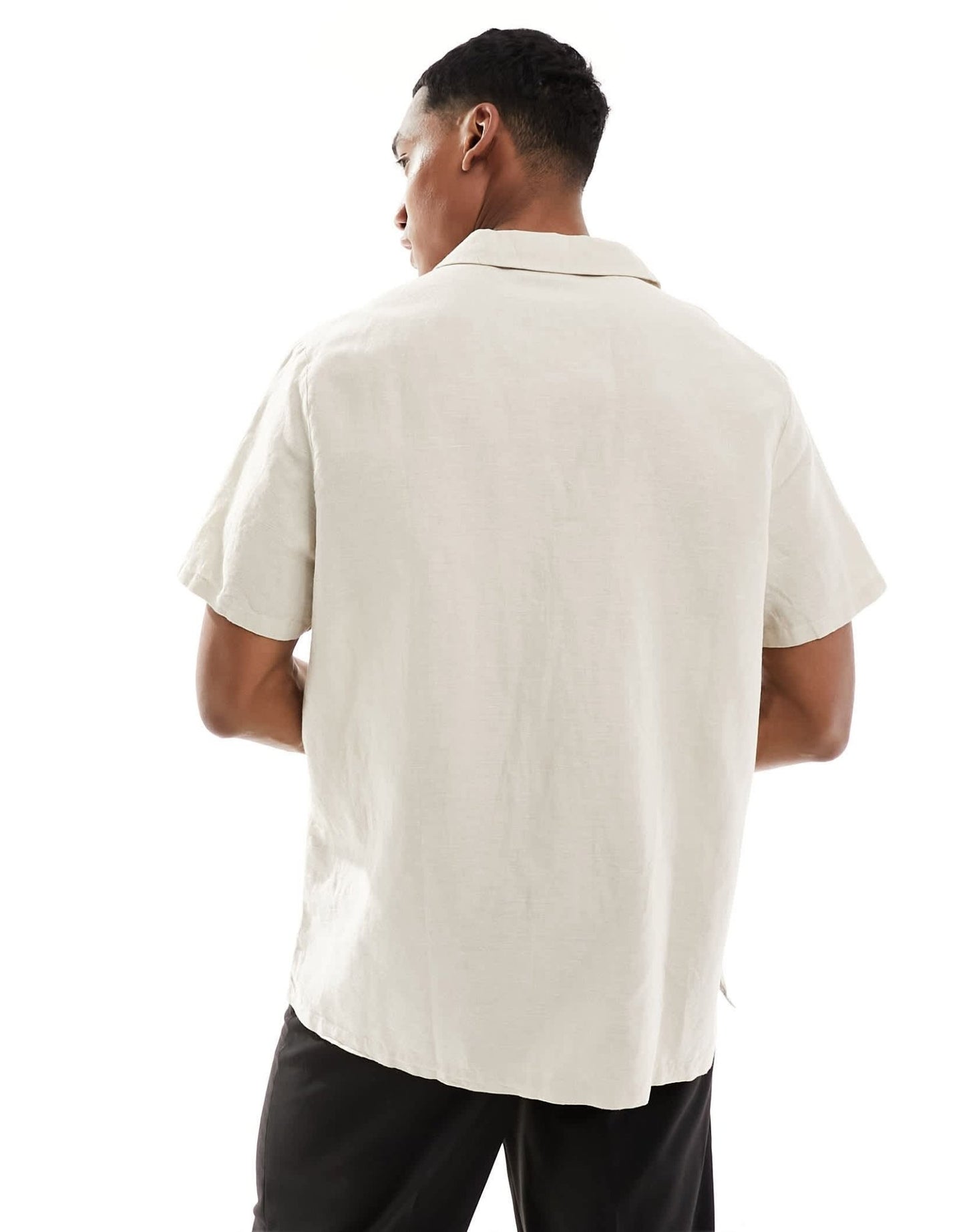 ASOS DESIGN relaxed deep revere linen shirt in stone - ASOS Sample Sale EU Store