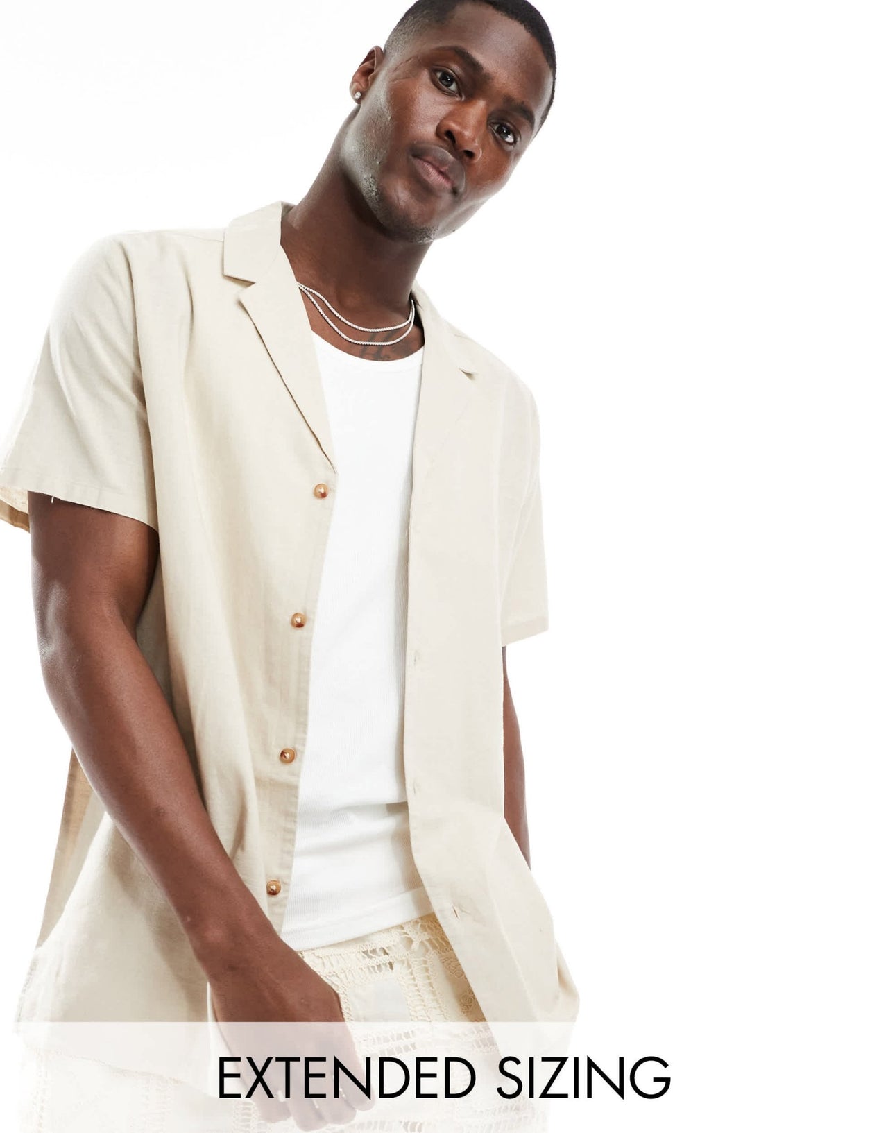 ASOS DESIGN relaxed deep revere linen shirt in stone - ASOS Sample Sale EU Store