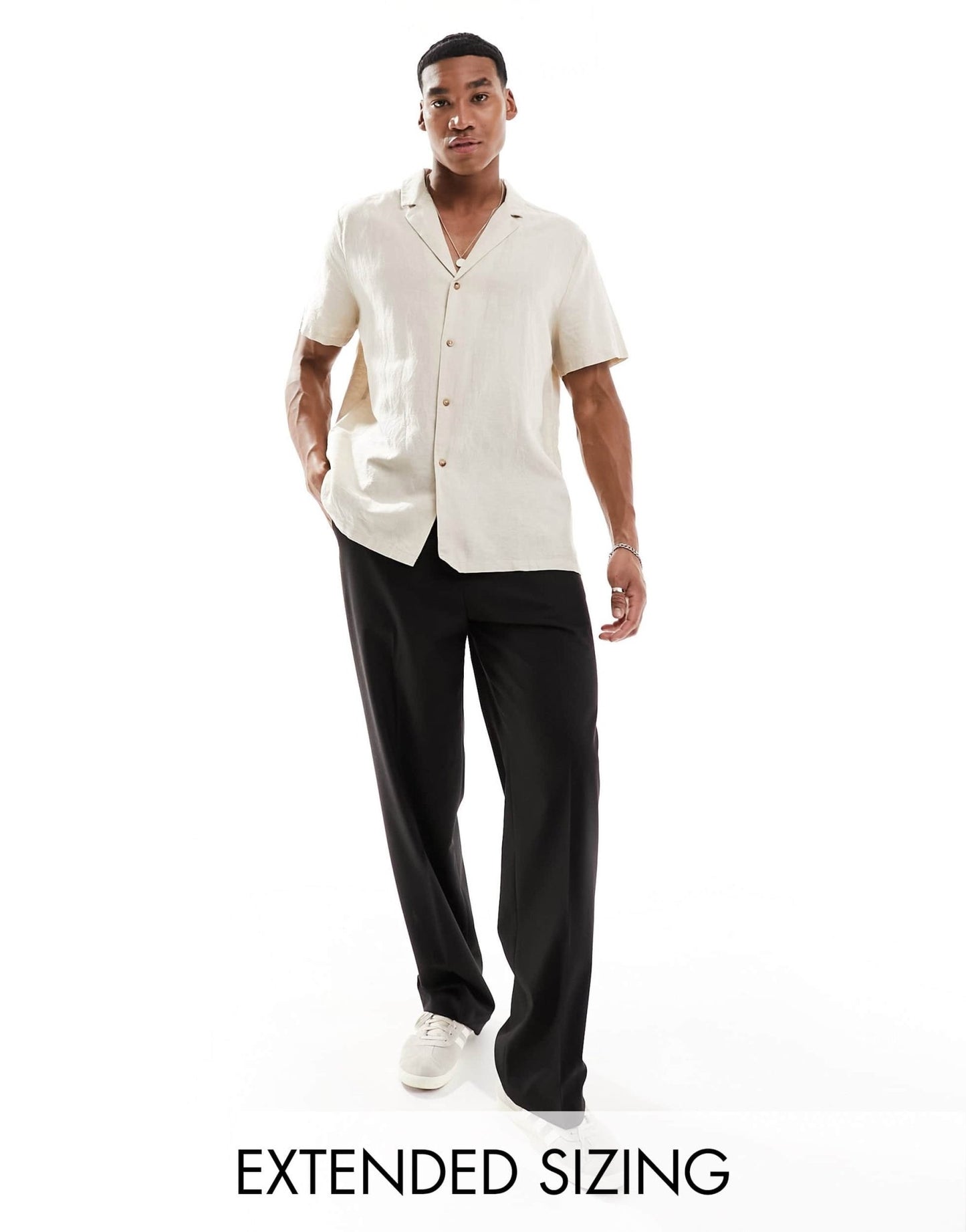 ASOS DESIGN relaxed deep revere linen shirt in stone - ASOS Sample Sale EU Store