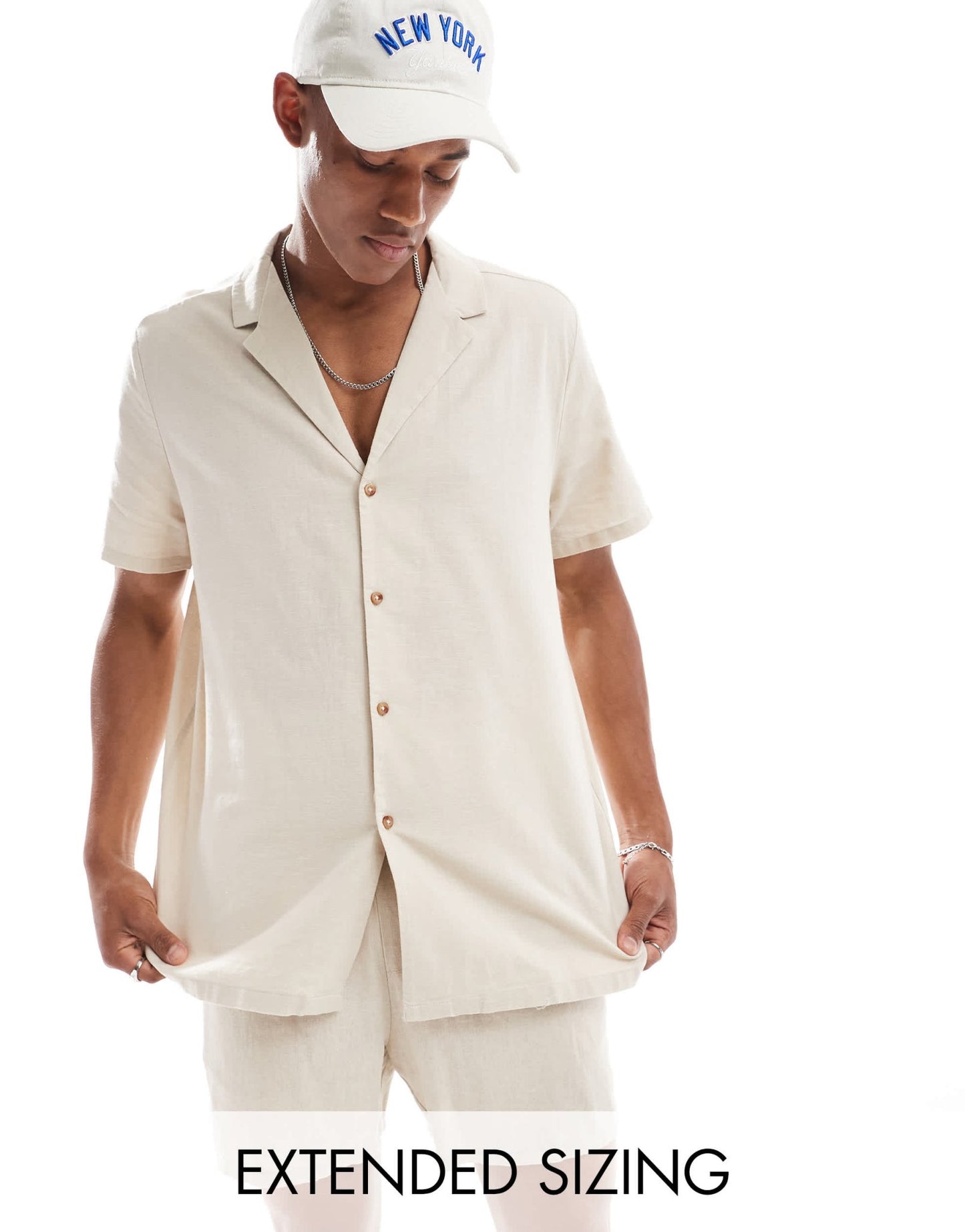 ASOS DESIGN relaxed deep revere linen shirt in stone - ASOS Sample Sale EU Store