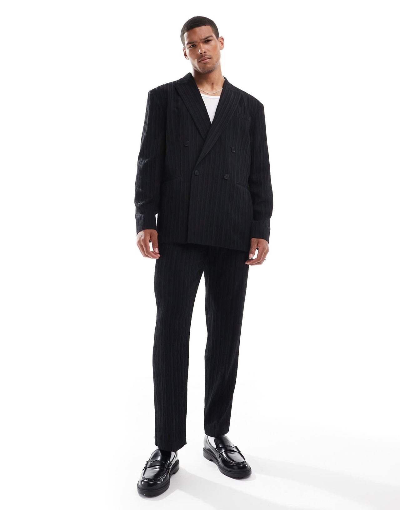 ASOS DESIGN relaxed double breasted suit jacket in black textured fabric - ASOS Sample Sale EU Store