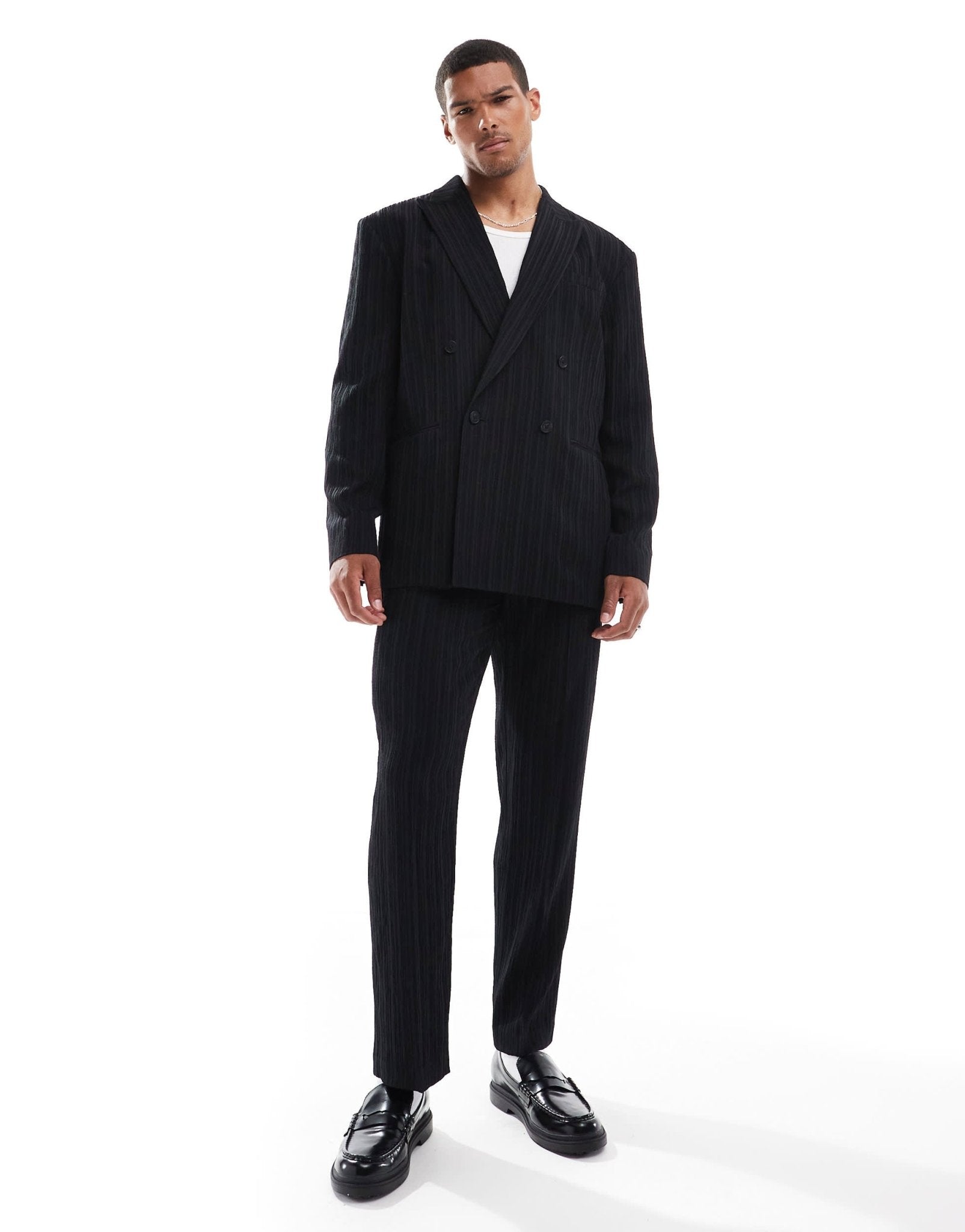 ASOS DESIGN relaxed double breasted suit jacket in black textured fabric - ASOS Sample Sale EU Store