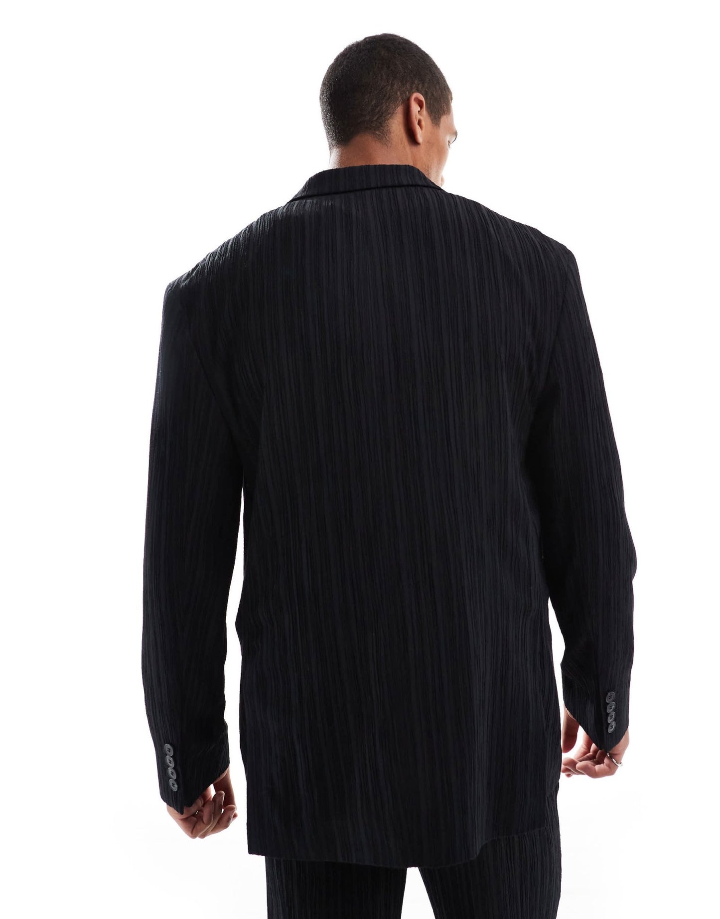 ASOS DESIGN relaxed double breasted suit jacket in black textured fabric - ASOS Sample Sale EU Store