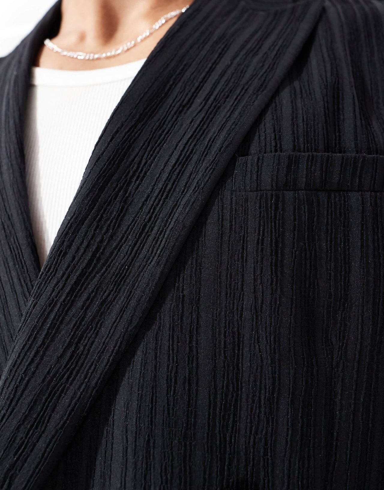 ASOS DESIGN relaxed double breasted suit jacket in black textured fabric - ASOS Sample Sale EU Store