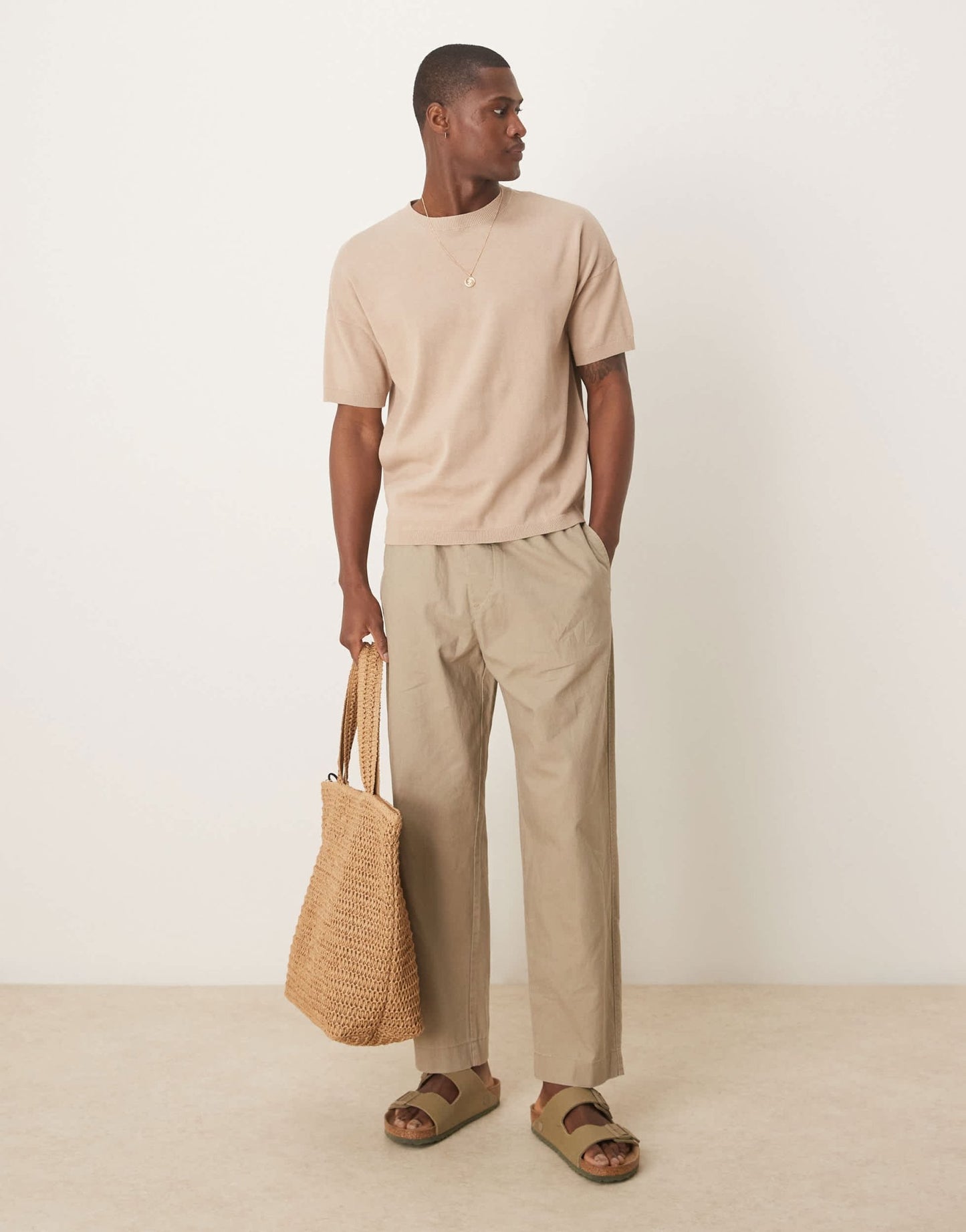 ASOS DESIGN relaxed fit midweight knitted cotton t-shirt in stone - ASOS Sample Sale EU Store