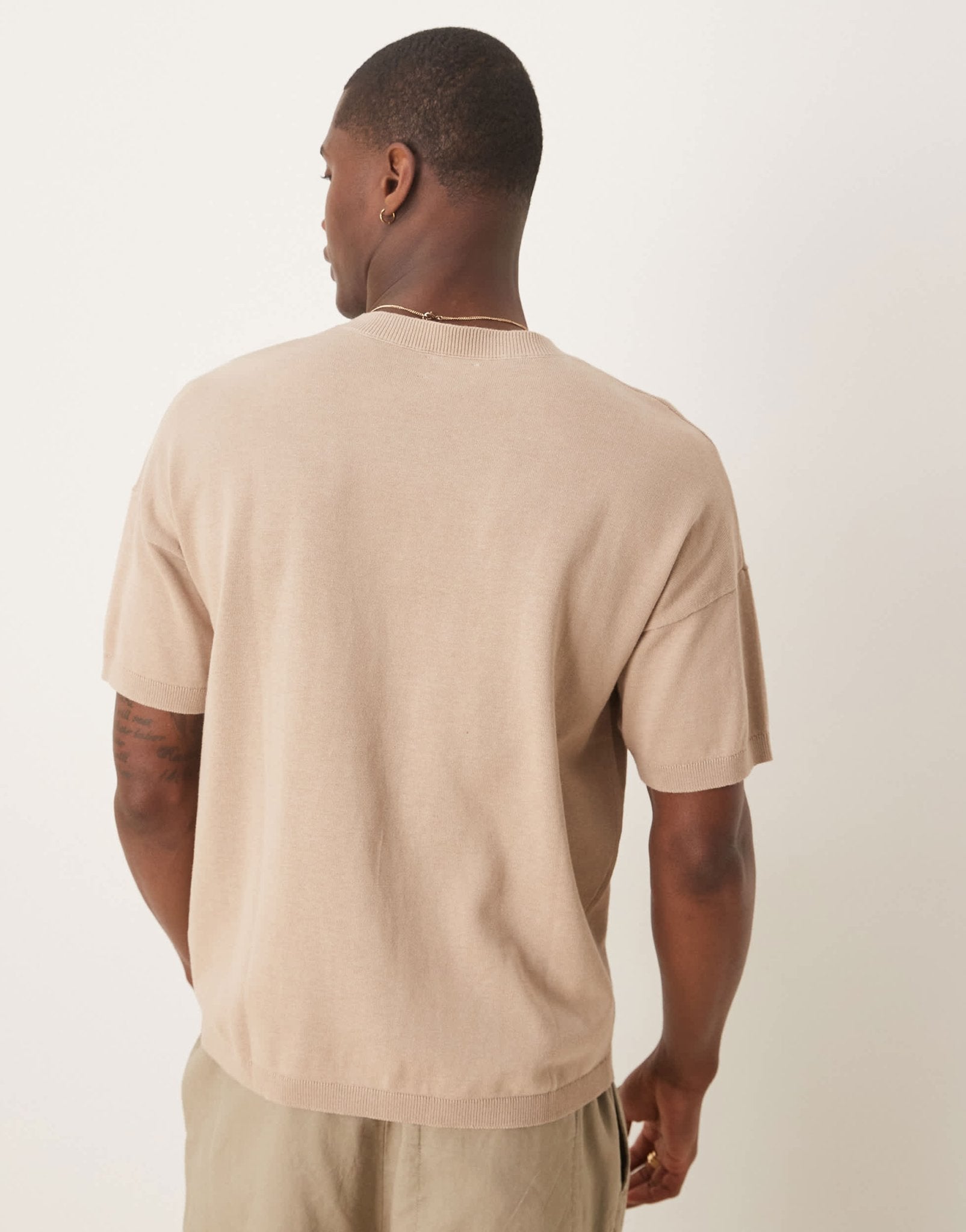 ASOS DESIGN relaxed fit midweight knitted cotton t-shirt in stone - ASOS Sample Sale EU Store