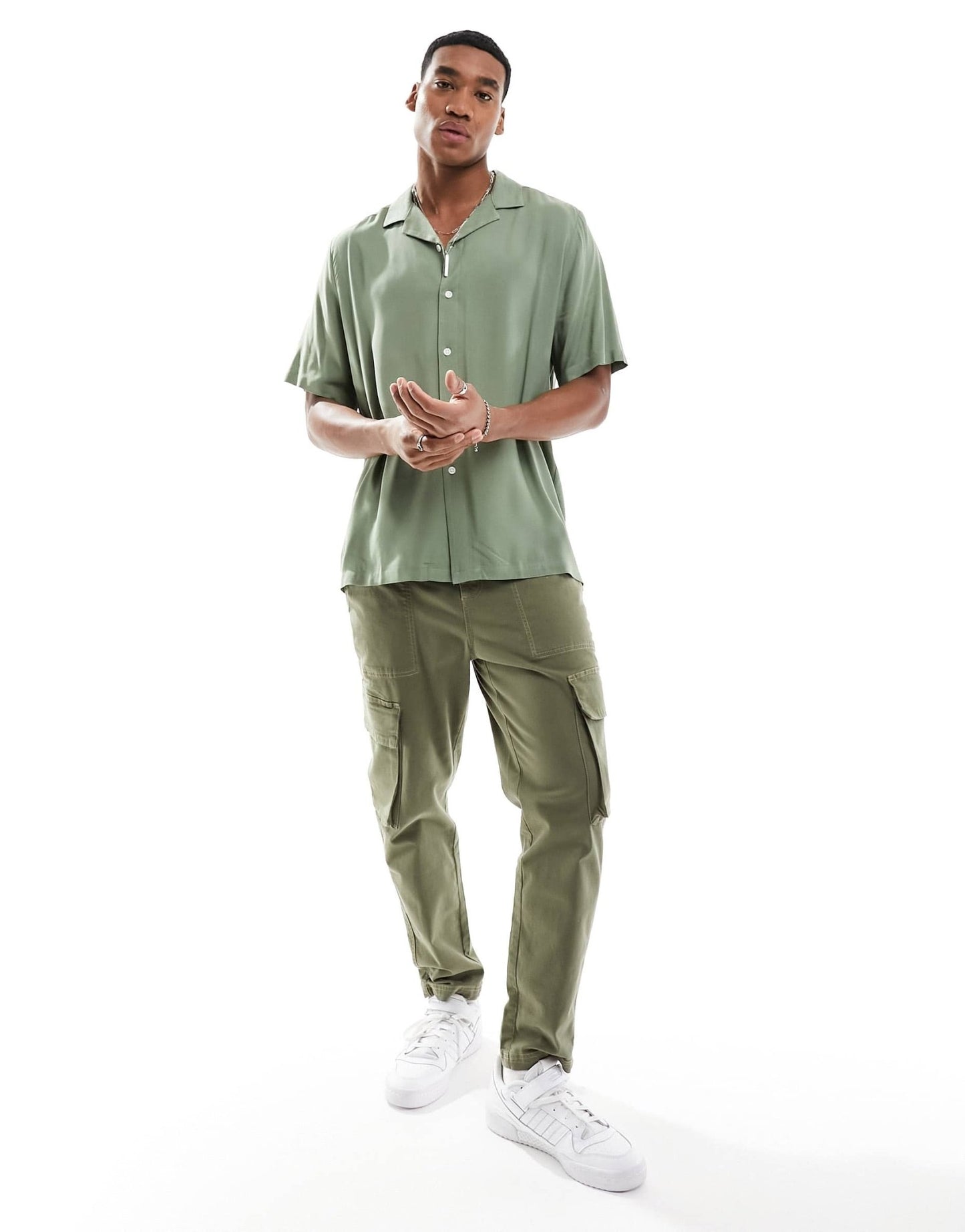 ASOS DESIGN relaxed fit viscose shirt with revere collar in khaki - ASOS Sample Sale EU Store
