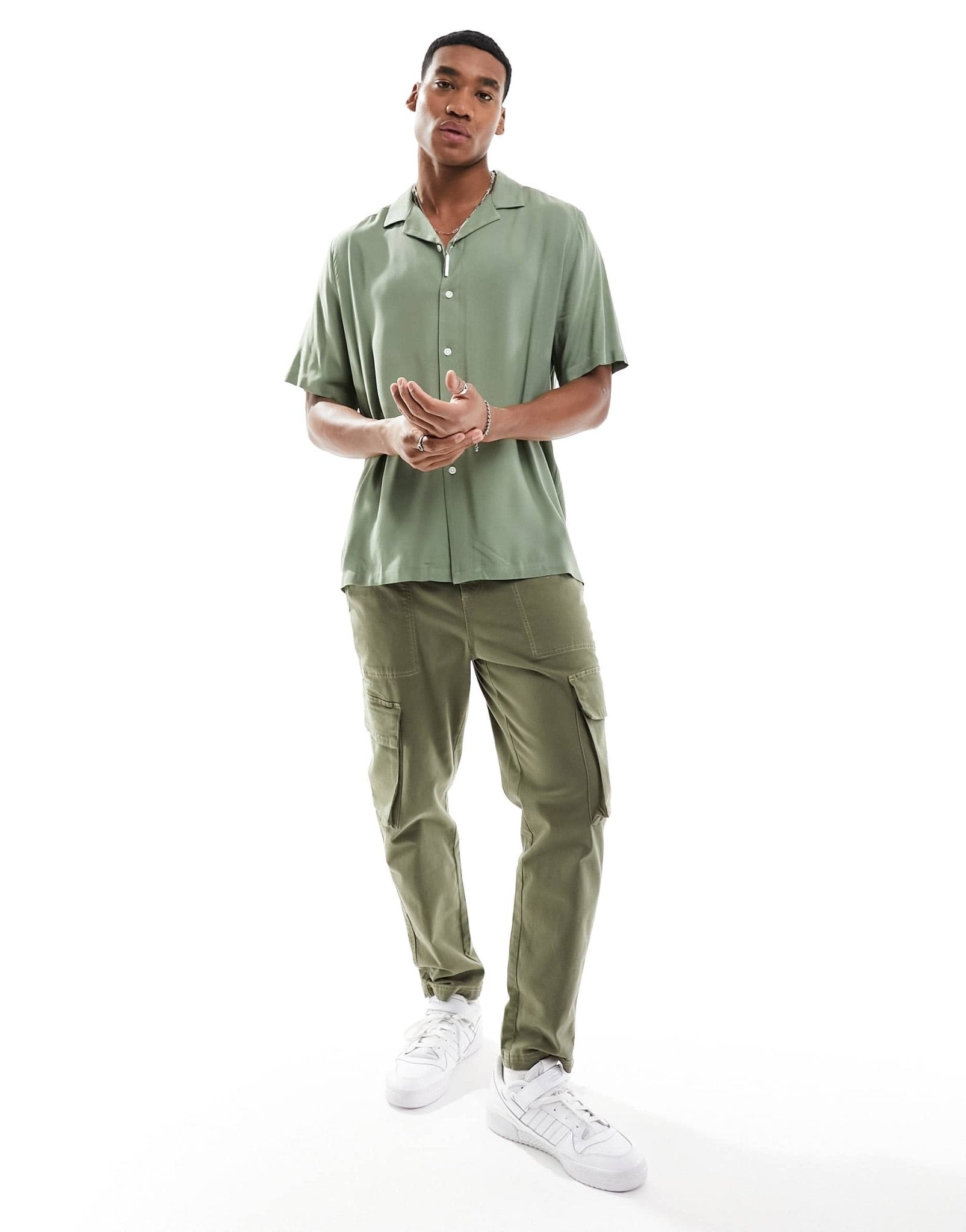 ASOS DESIGN relaxed fit viscose shirt with revere collar in khaki - ASOS Sample Sale EU Store