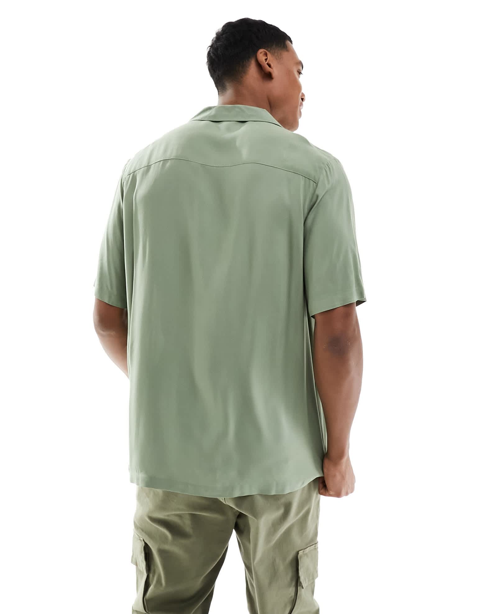 ASOS DESIGN relaxed fit viscose shirt with revere collar in khaki - ASOS Sample Sale EU Store