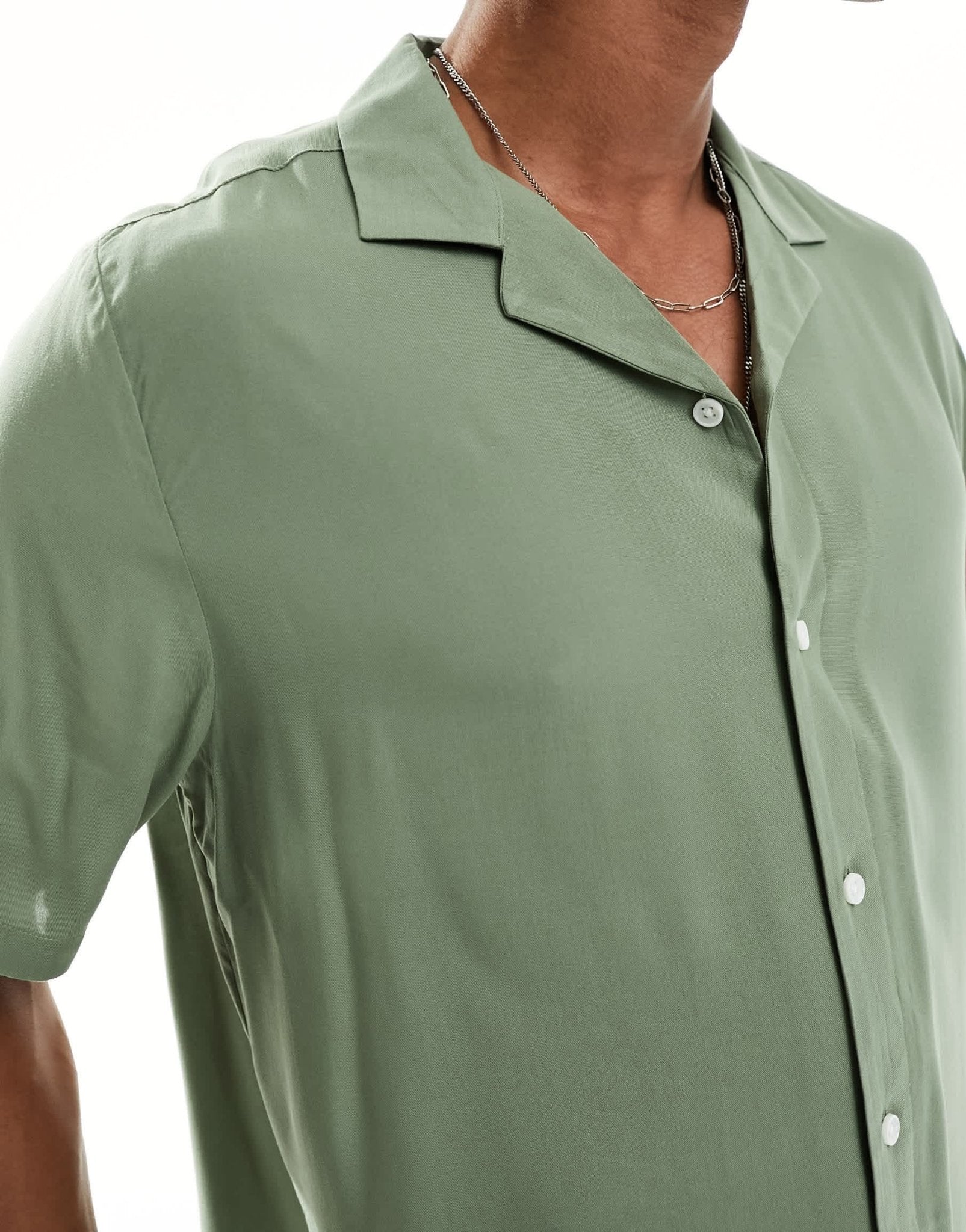 ASOS DESIGN relaxed fit viscose shirt with revere collar in khaki - ASOS Sample Sale EU Store