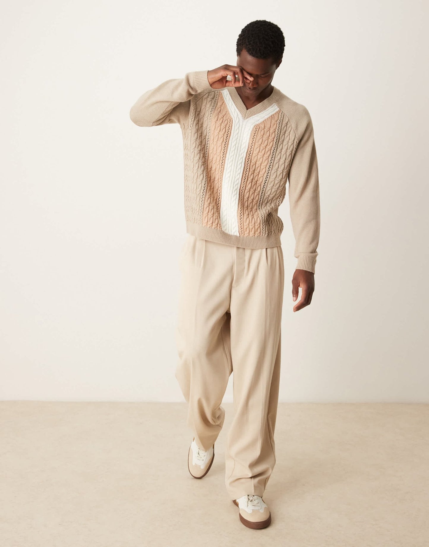 ASOS DESIGN relaxed knitted cable knit jumper in stone - ASOS Sample Sale EU Store