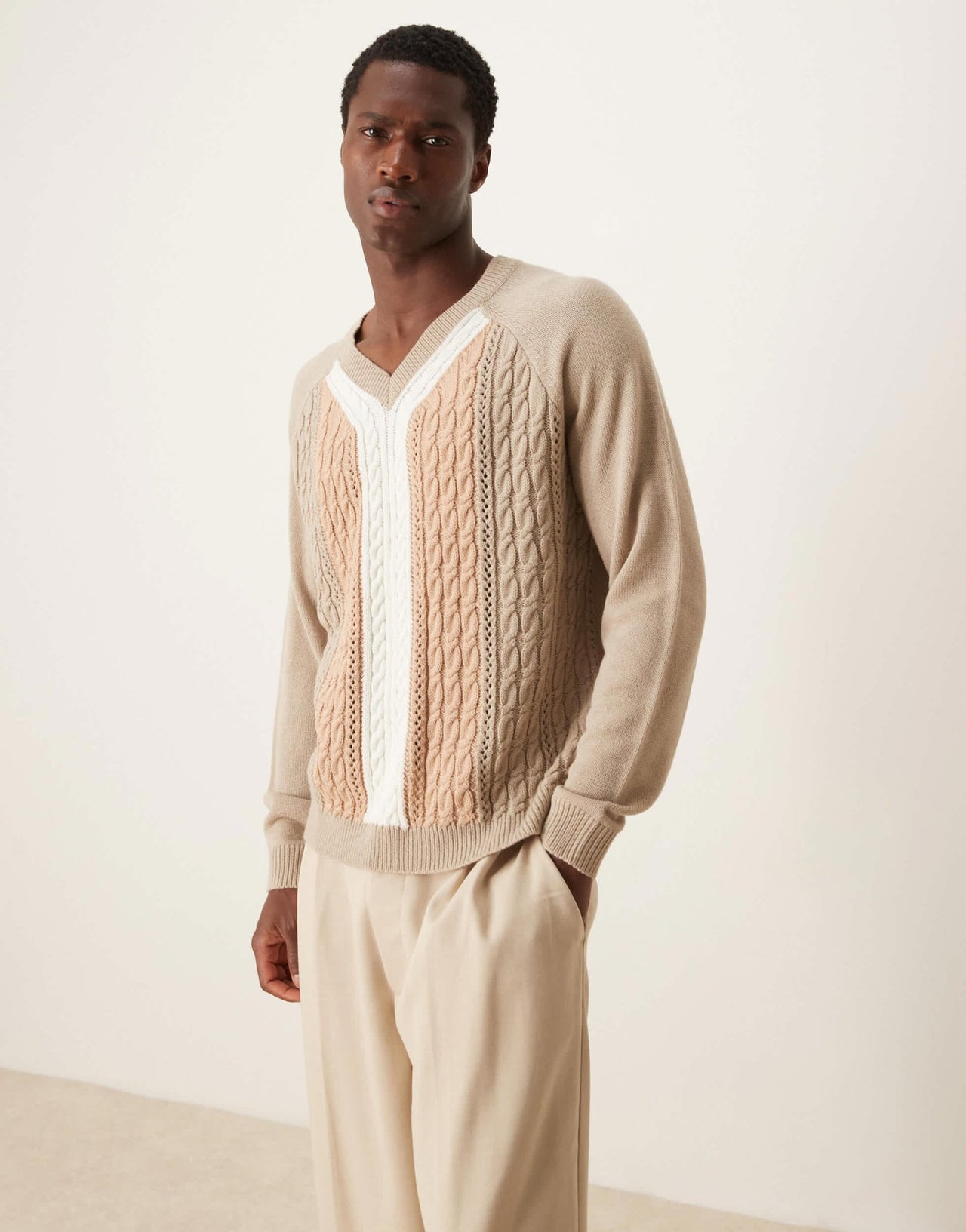 ASOS DESIGN relaxed knitted cable knit jumper in stone - ASOS Sample Sale EU Store