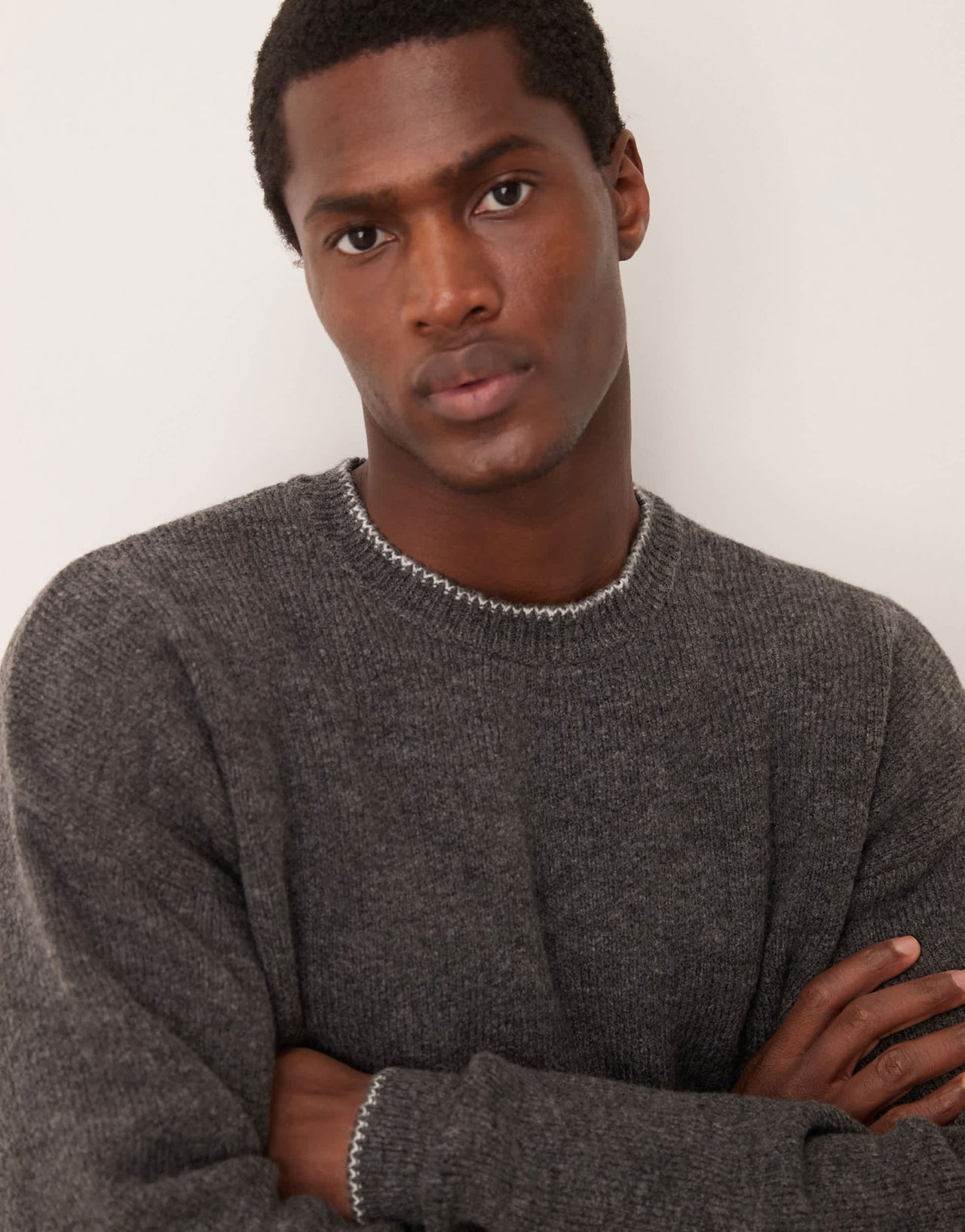 ASOS DESIGN relaxed knitted plush jumper in charcoal with contrast blanket stitch - ASOS Sample Sale EU Store