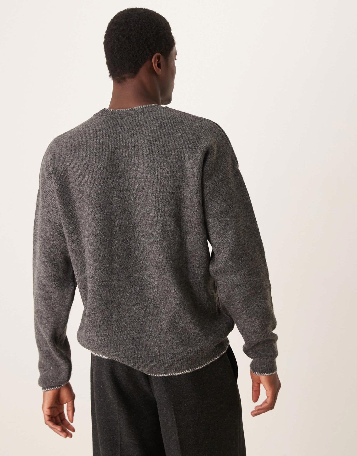 ASOS DESIGN relaxed knitted plush jumper in charcoal with contrast blanket stitch - ASOS Sample Sale EU Store