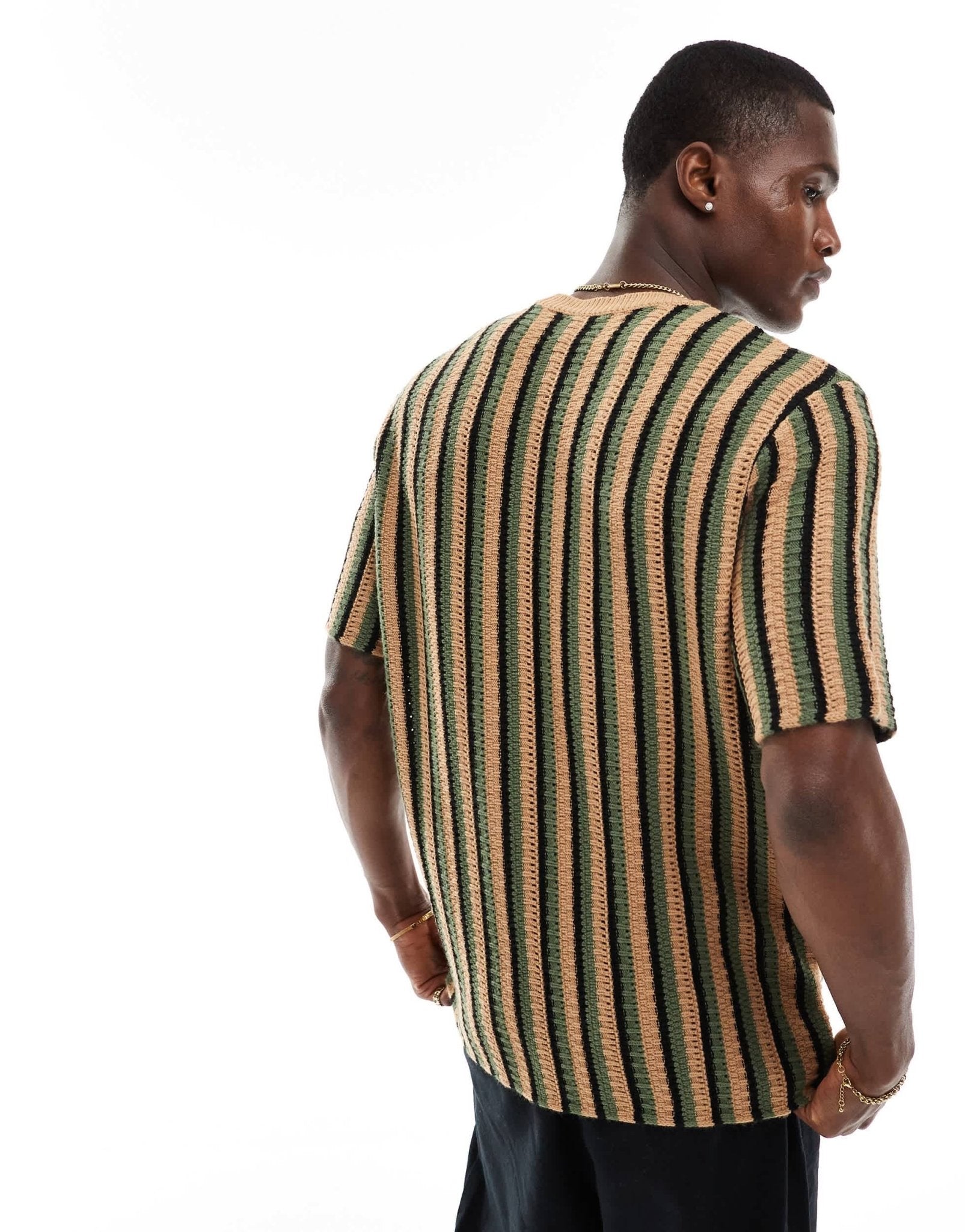 ASOS DESIGN relaxed knitted t-shirt in green textured stripe - ASOS Sample Sale EU Store