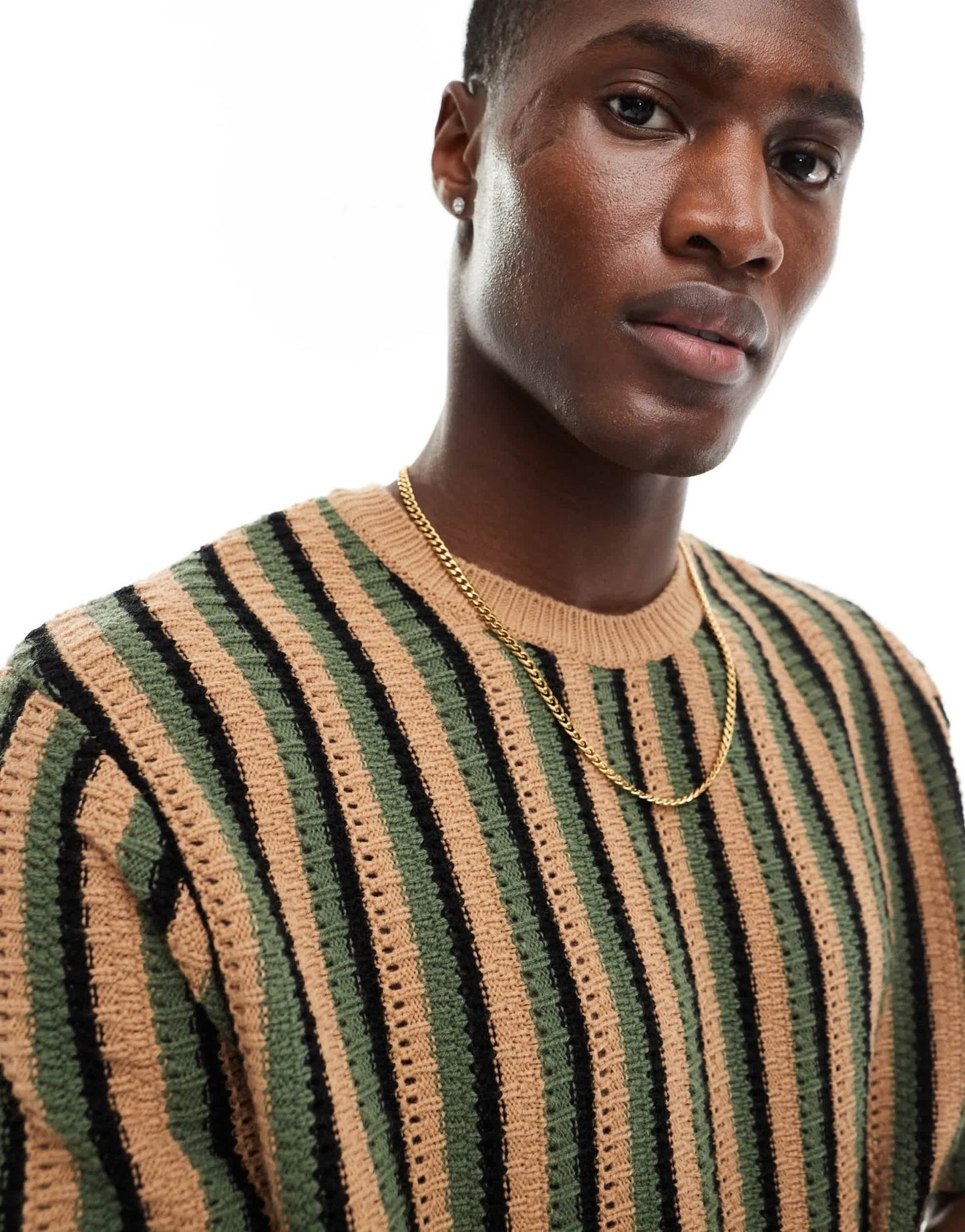ASOS DESIGN relaxed knitted t-shirt in green textured stripe - ASOS Sample Sale EU Store