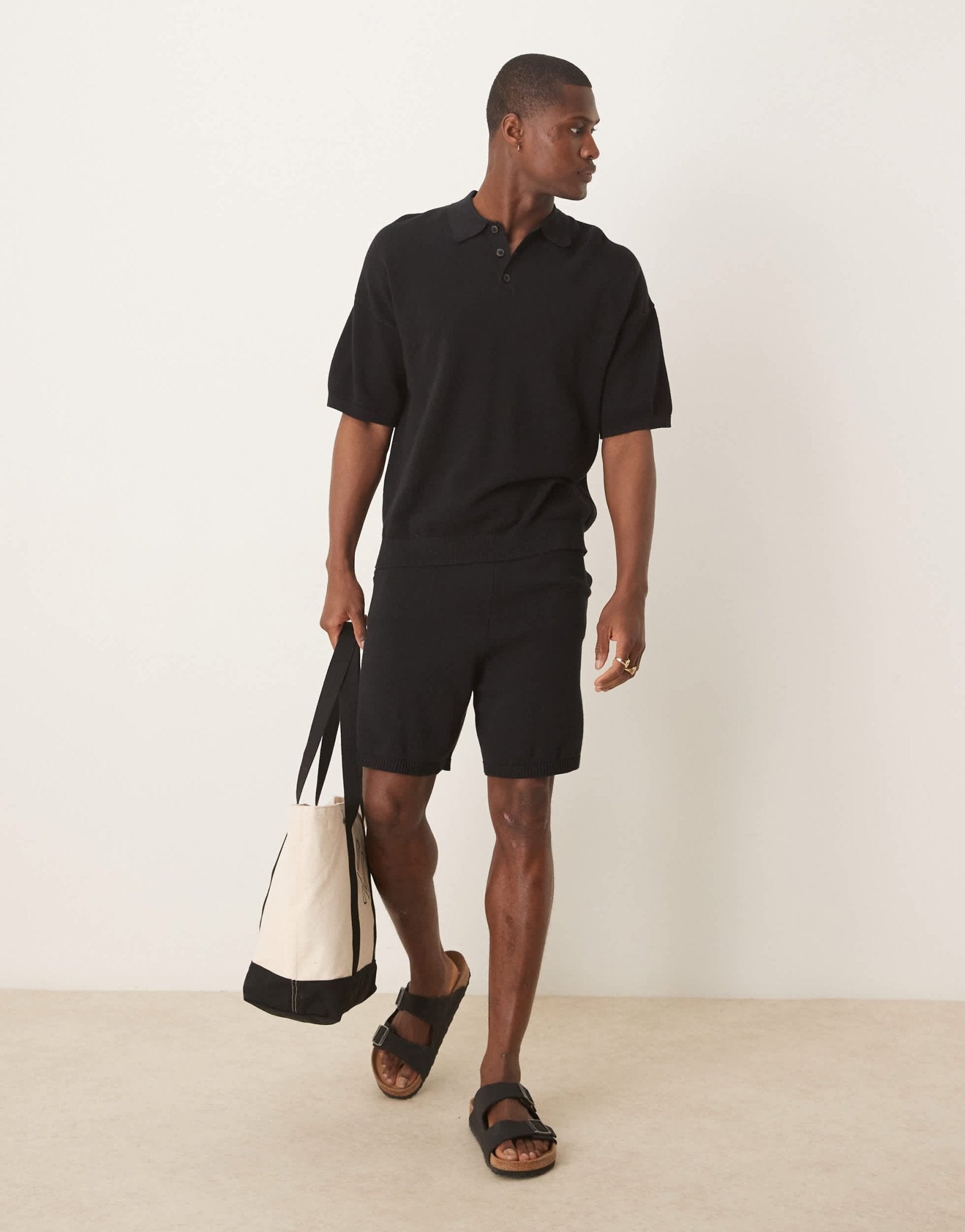 ASOS DESIGN relaxed lightweight knitted cotton pique polo in black - ASOS Sample Sale EU Store