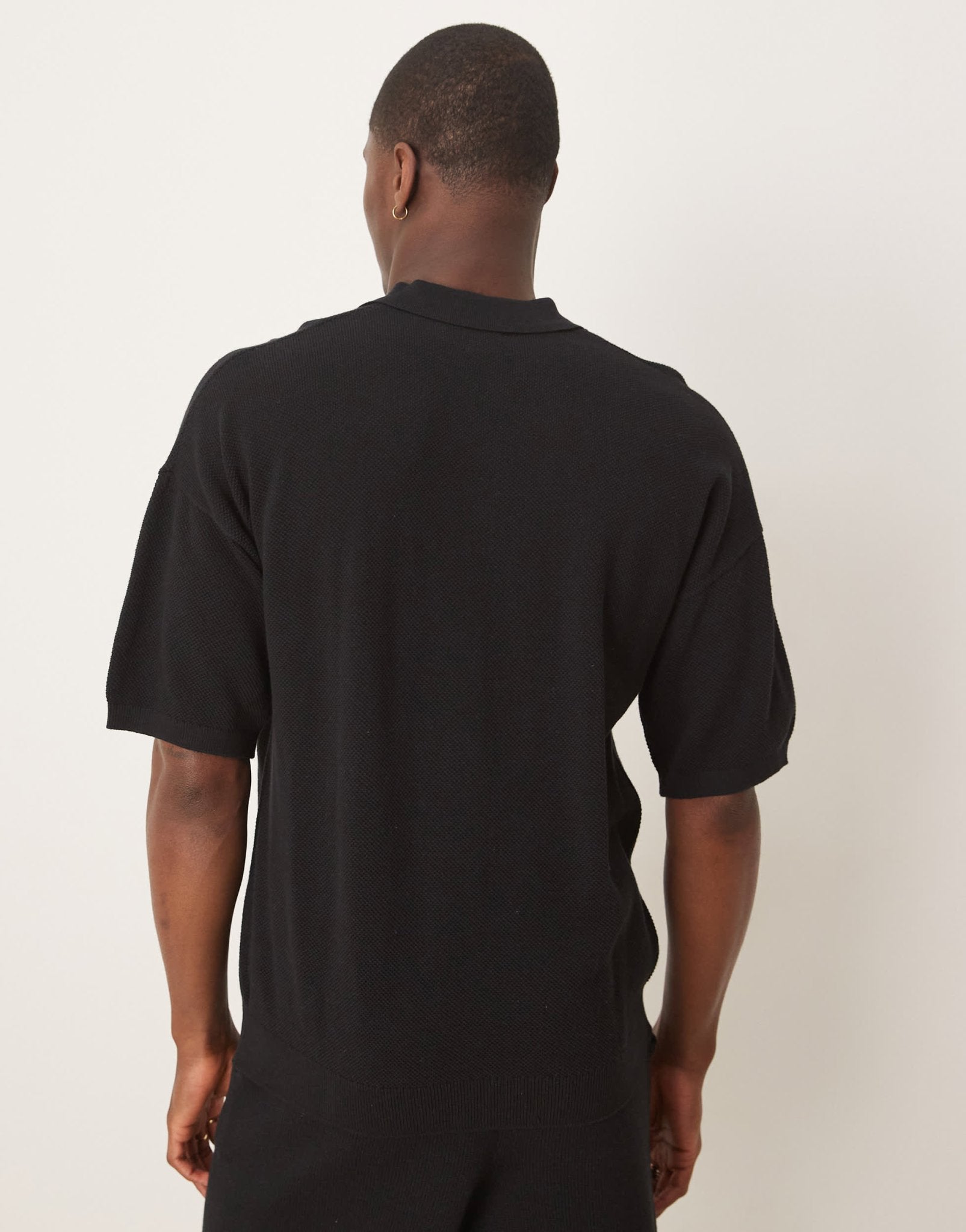 ASOS DESIGN relaxed lightweight knitted cotton pique polo in black - ASOS Sample Sale EU Store