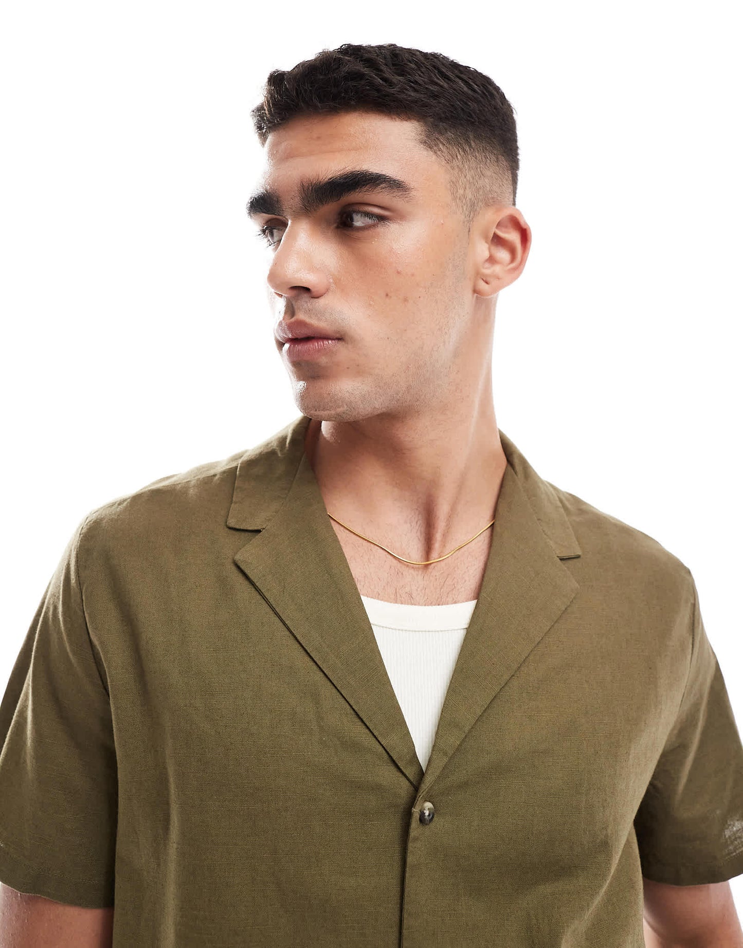 ASOS DESIGN relaxed linen blend shirt with deep revere collar in dark khaki - ASOS Sample Sale EU Store
