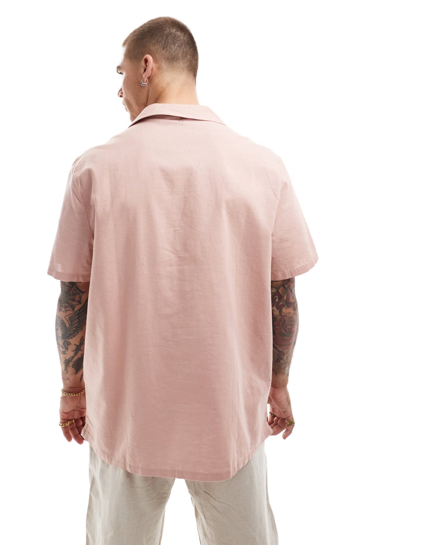 ASOS DESIGN relaxed linen blend shirt with deep revere collar in dusty pink - ASOS Sample Sale EU Store