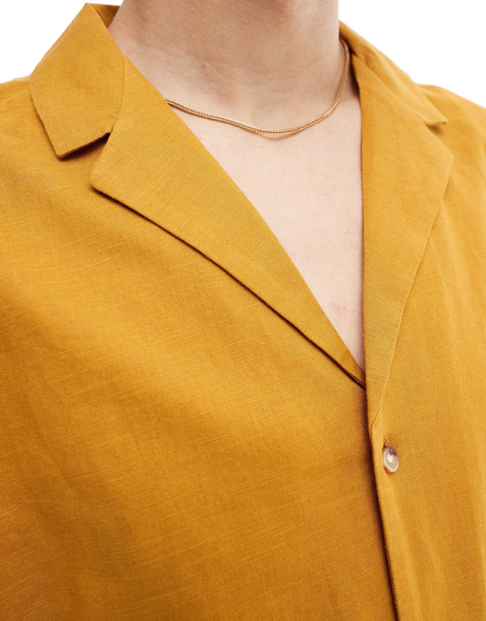 ASOS DESIGN relaxed linen blend shirt with deep revere collar in mustard - ASOS Sample Sale EU Store