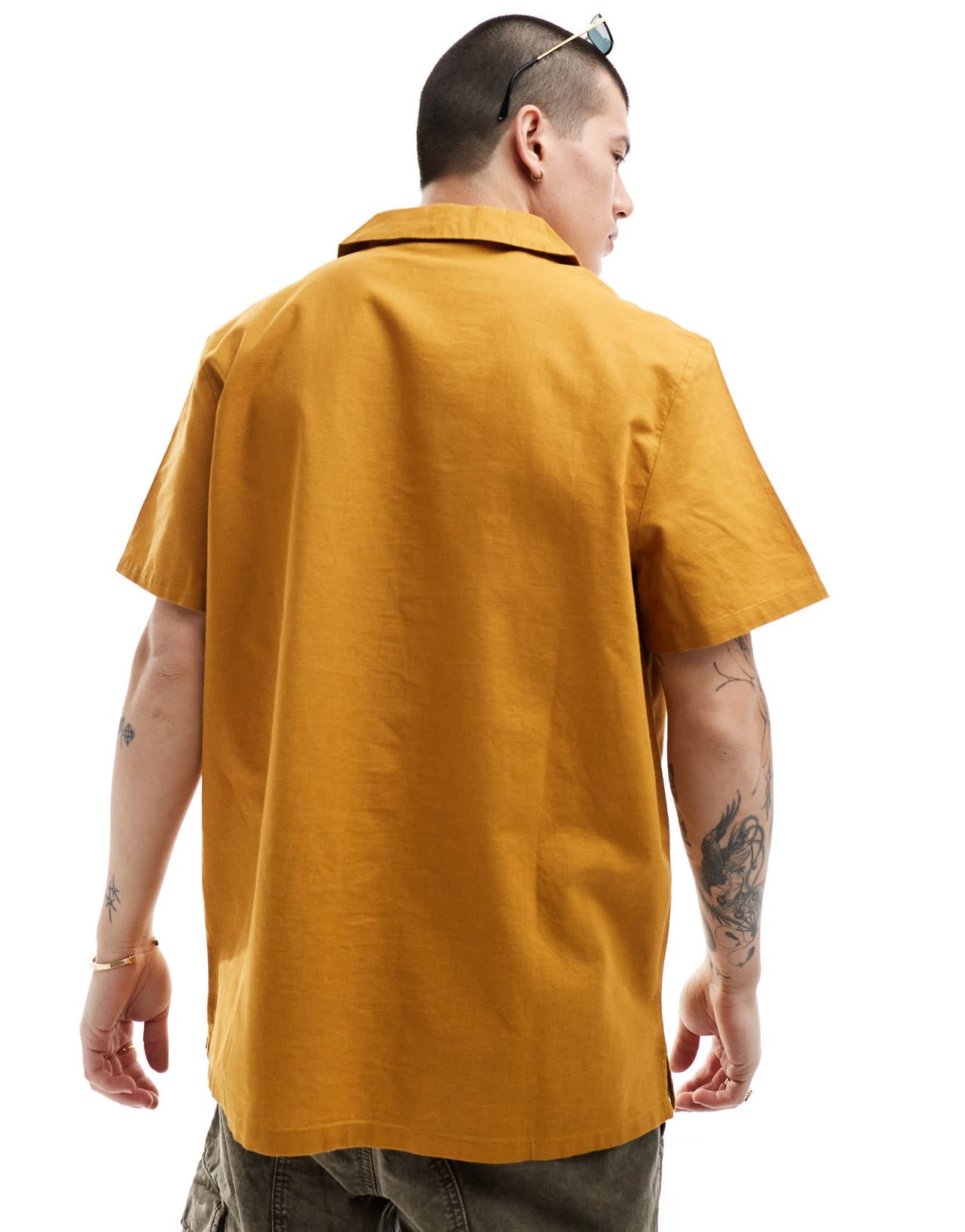 ASOS DESIGN relaxed linen blend shirt with deep revere collar in mustard - ASOS Sample Sale EU Store