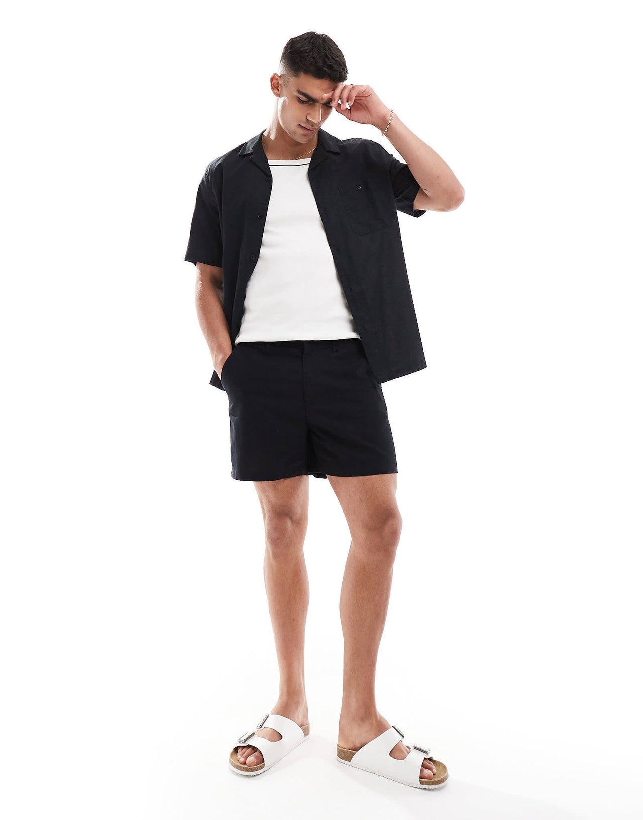 ASOS DESIGN relaxed linen blend shirt with revere collar in black - ASOS Sample Sale EU Store
