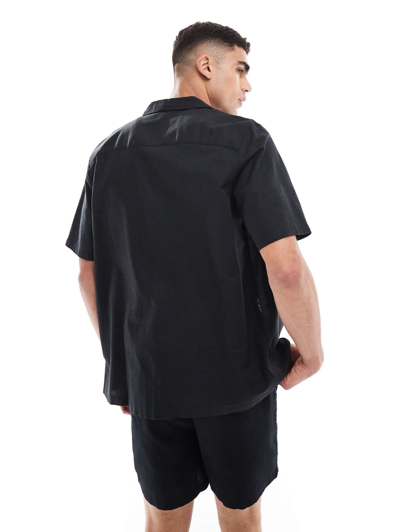 ASOS DESIGN relaxed linen blend shirt with revere collar in black - ASOS Sample Sale EU Store