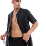 ASOS DESIGN relaxed linen blend shirt with revere collar in black