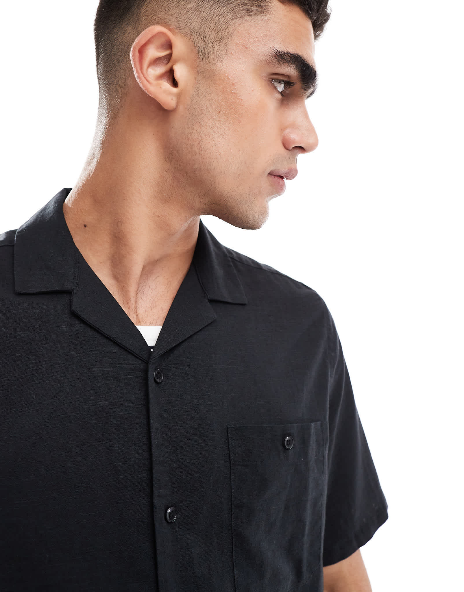 ASOS DESIGN relaxed linen blend shirt with revere collar in black - ASOS Sample Sale EU Store