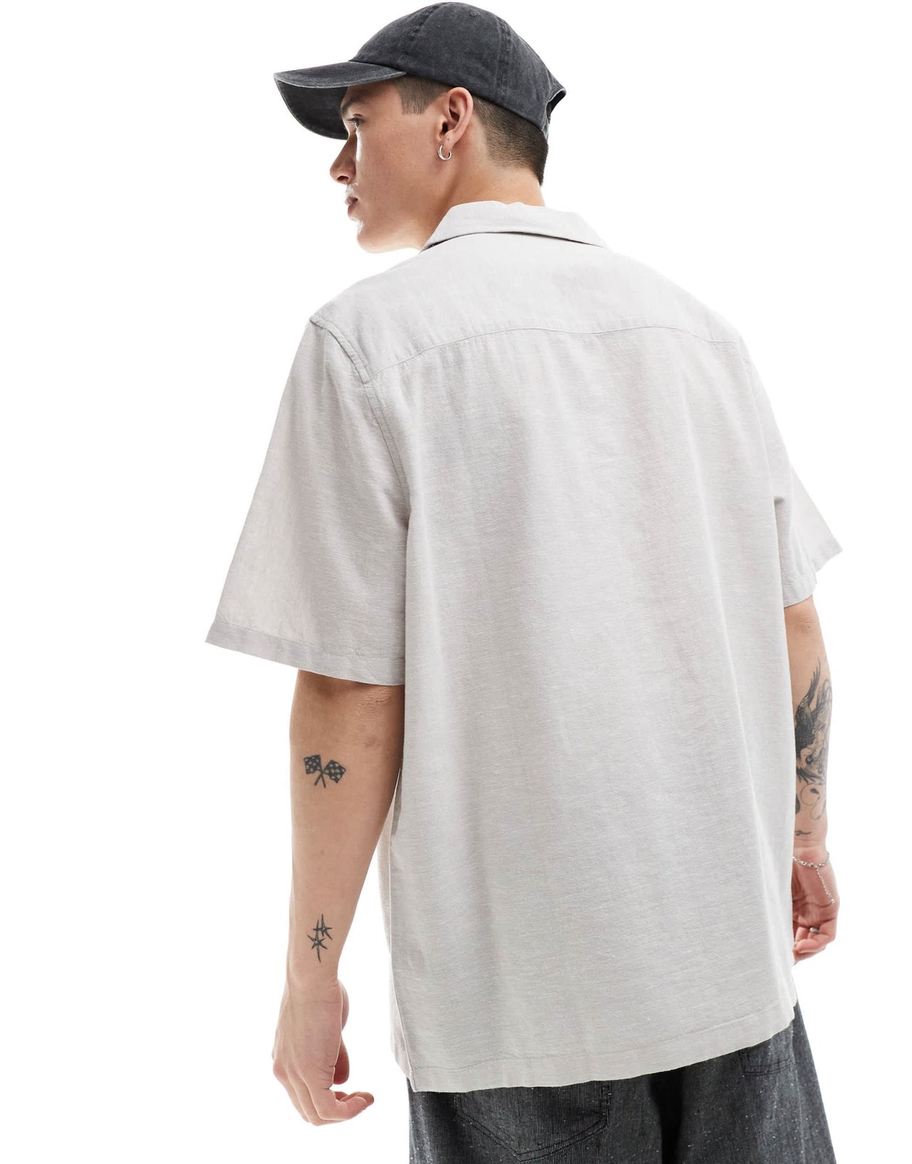ASOS DESIGN relaxed linen blend shirt with revere collar in light grey - ASOS Sample Sale EU Store