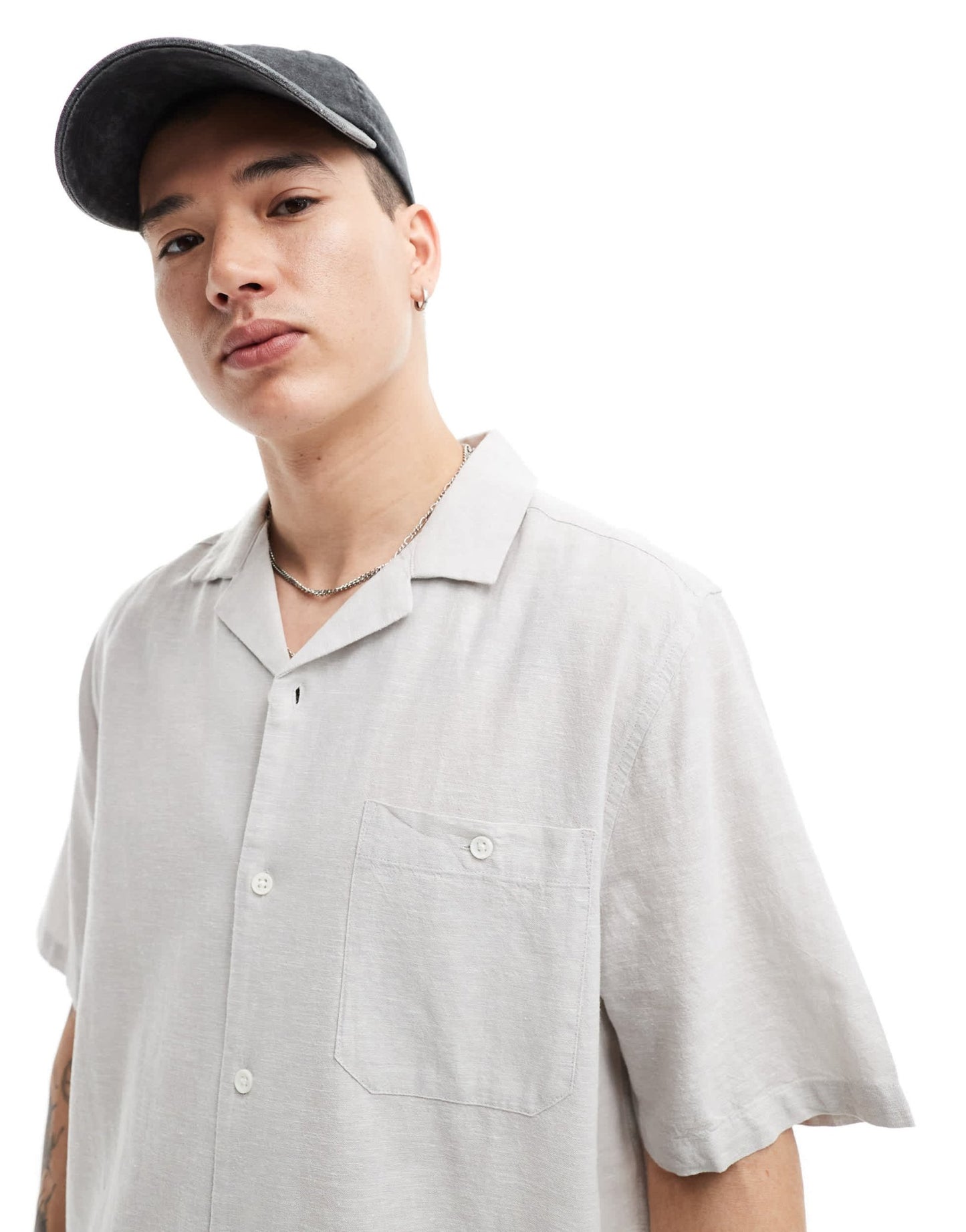 ASOS DESIGN relaxed linen blend shirt with revere collar in light grey - ASOS Sample Sale EU Store