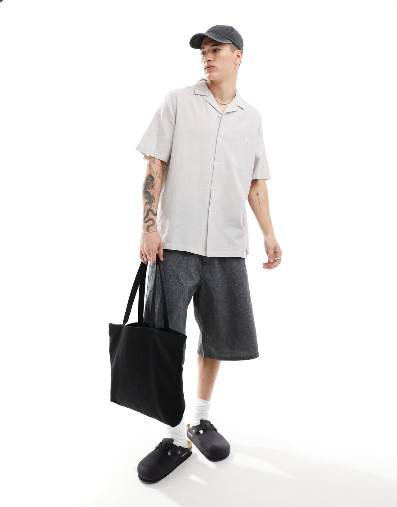 ASOS DESIGN relaxed linen blend shirt with revere collar in light grey - ASOS Sample Sale EU Store