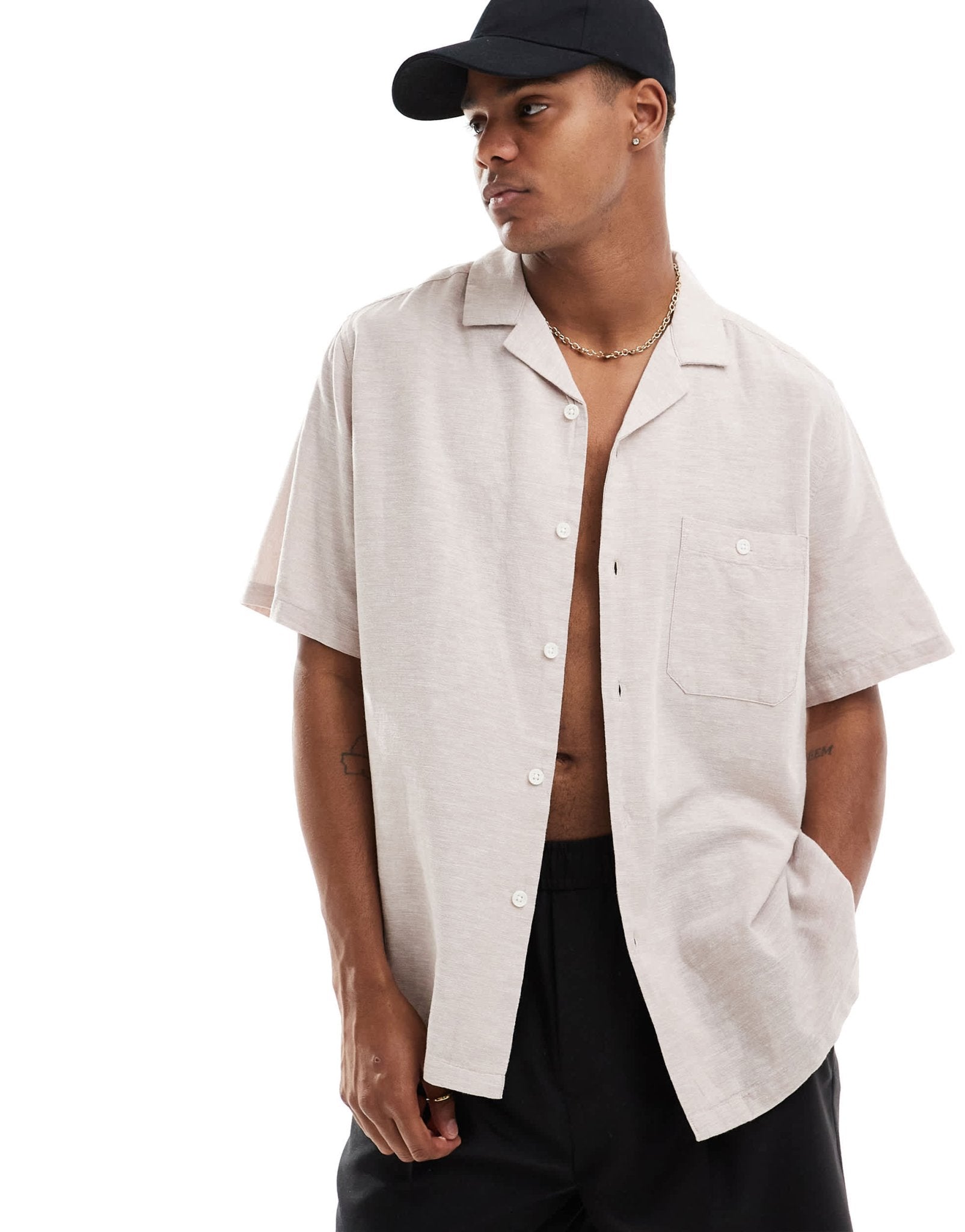ASOS DESIGN relaxed linen blend shirt with revere collar in light pink - ASOS Sample Sale EU Store