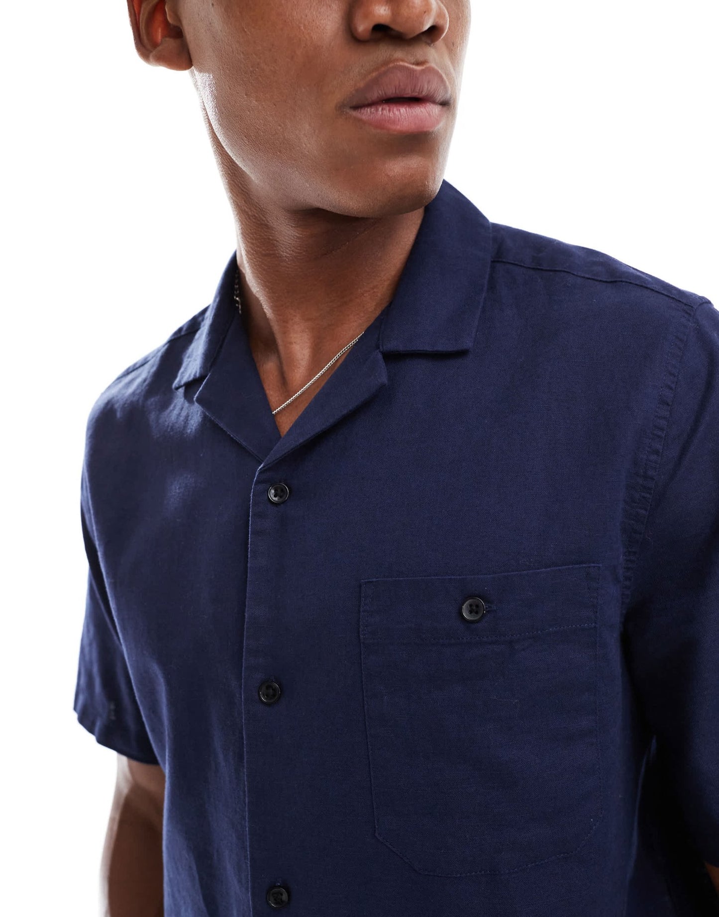 ASOS DESIGN relaxed linen blend shirt with revere collar in navy - ASOS Sample Sale EU Store