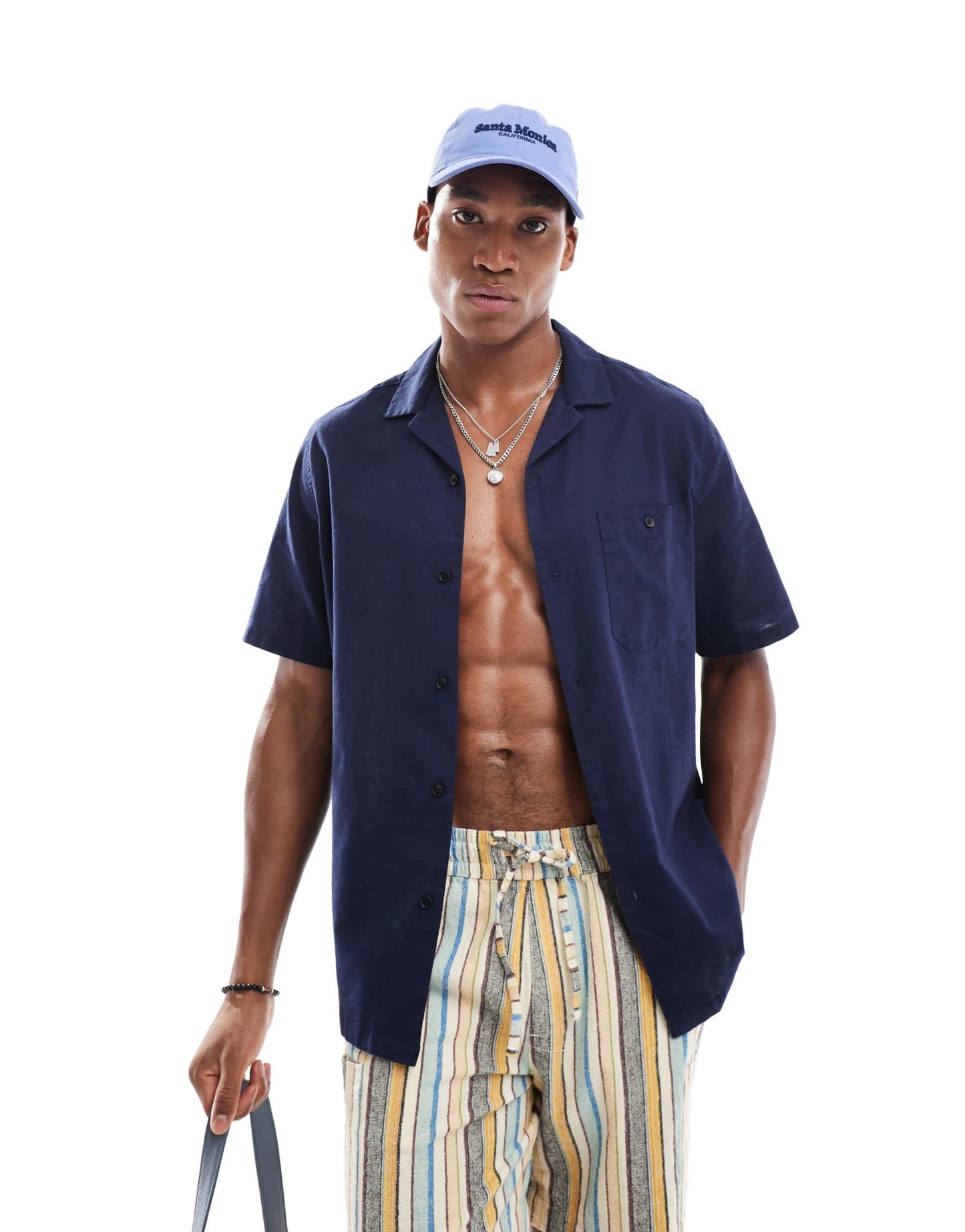 ASOS DESIGN relaxed linen blend shirt with revere collar in navy - ASOS Sample Sale EU Store