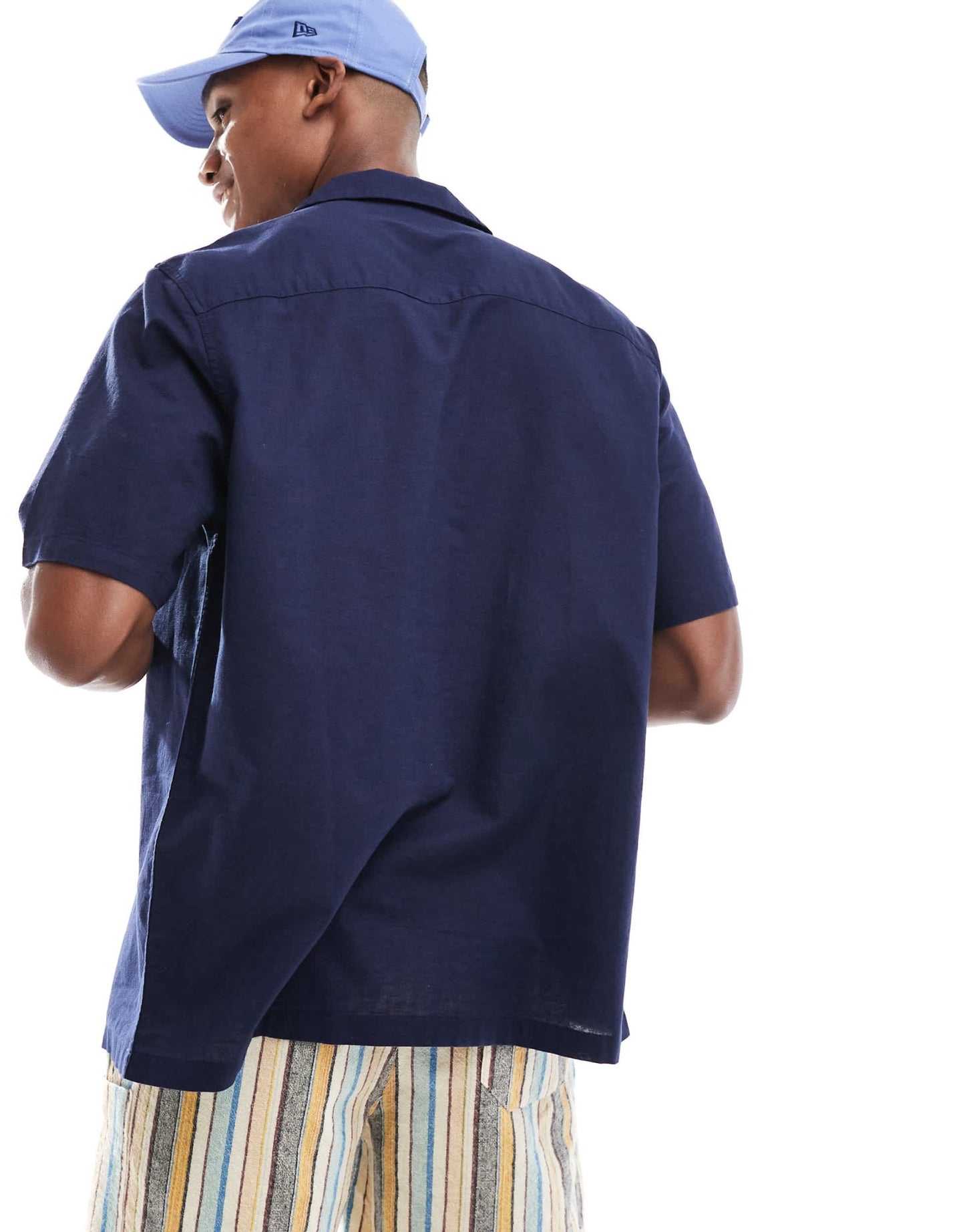 ASOS DESIGN relaxed linen blend shirt with revere collar in navy - ASOS Sample Sale EU Store