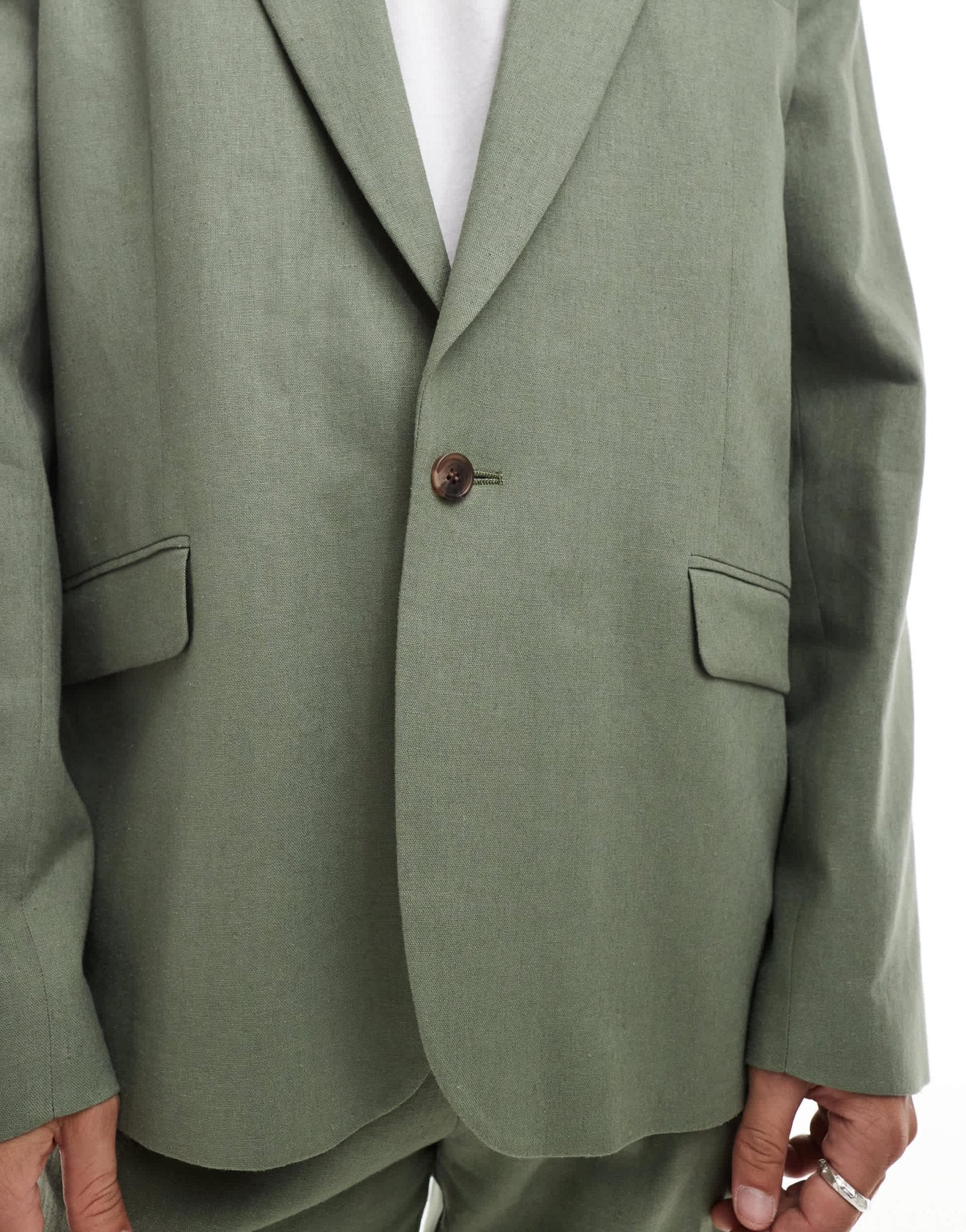 ASOS DESIGN relaxed linen blend slouchy suit jacket in olive green - ASOS Sample Sale EU Store