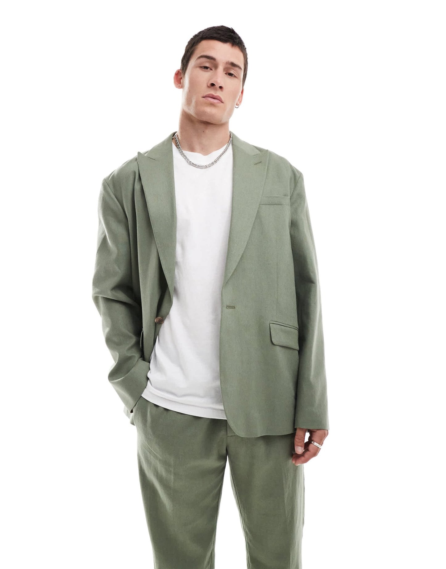 ASOS DESIGN relaxed linen blend slouchy suit jacket in olive green - ASOS Sample Sale EU Store