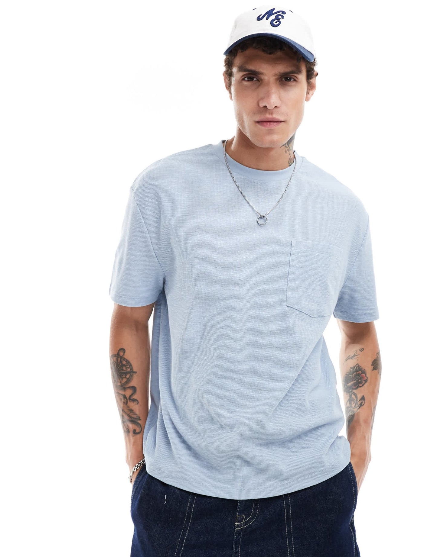 ASOS DESIGN relaxed linen look t-shirt with pocket in light blue - ASOS Sample Sale EU Store