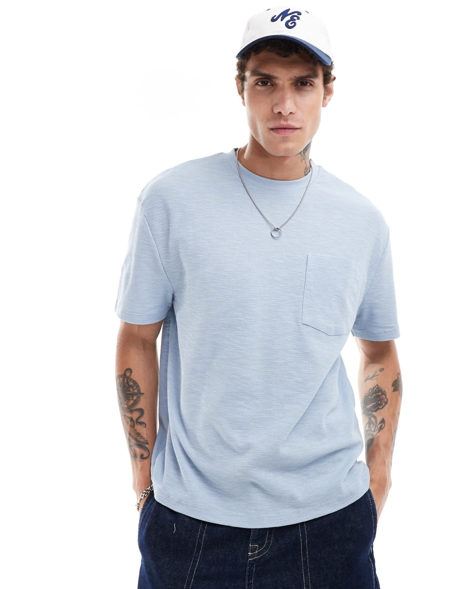 ASOS DESIGN relaxed linen look t-shirt with pocket in light blue - ASOS Sample Sale EU Store