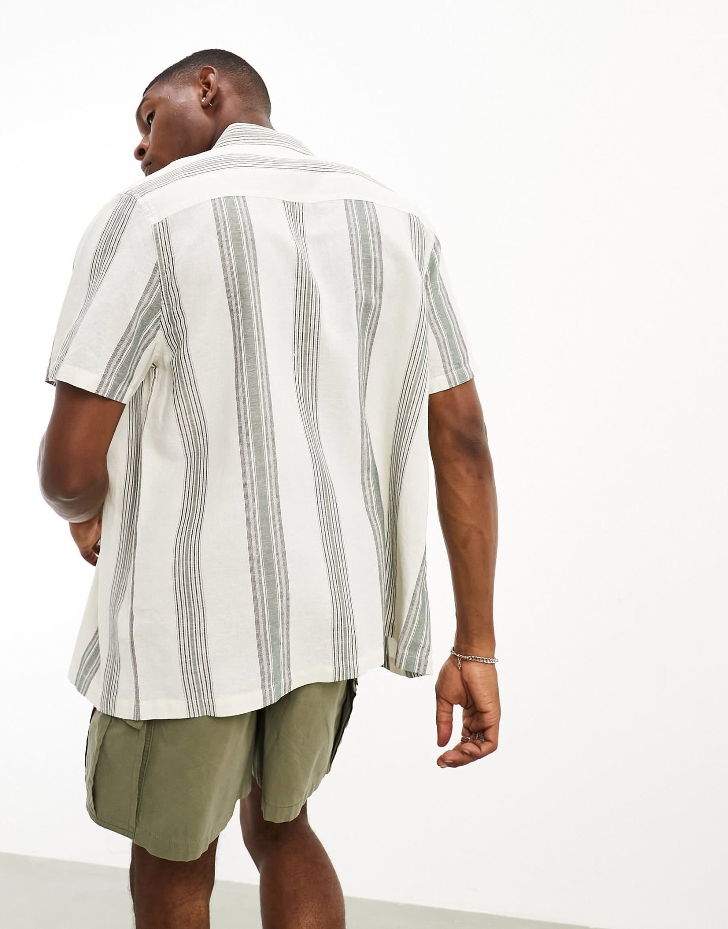 ASOS DESIGN relaxed linen mix stripe shirt in beige - ASOS Sample Sale EU Store