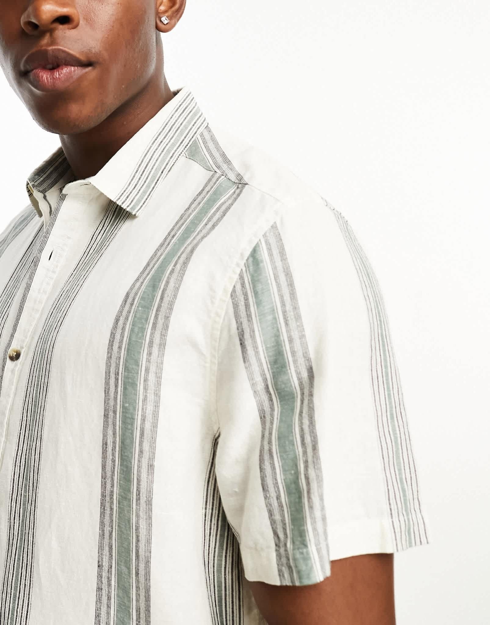 ASOS DESIGN relaxed linen mix stripe shirt in beige - ASOS Sample Sale EU Store